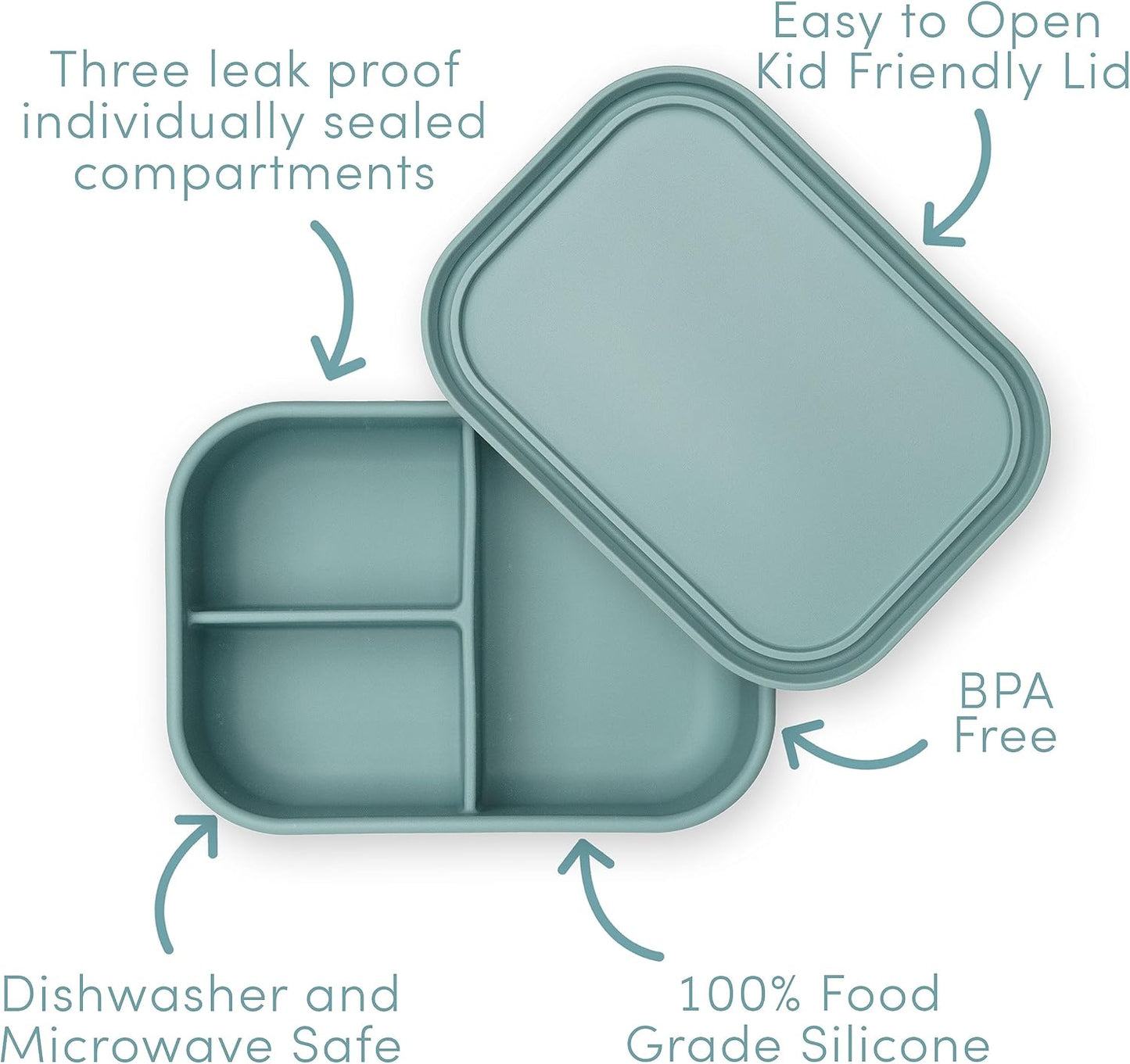 Ullabelle Leak Proof Bento Box Food-Grade Silicone Bento, BPA, Phthalate, Lead, & PVC Free - Bento Lunch Box for Daycare, Kids, & Adults - Leak Resistant Sets With Lids Snack Box Container (Blue)