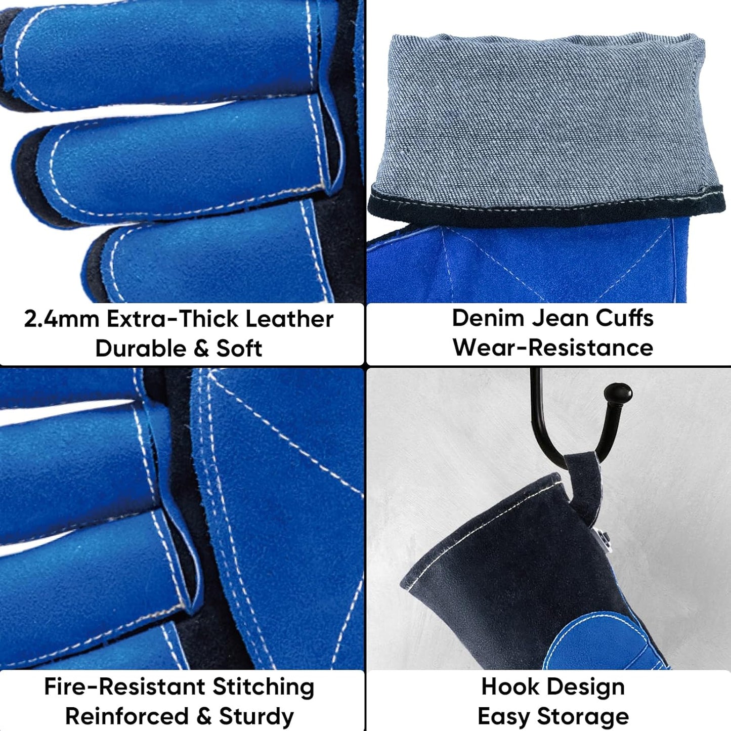 TICONN Welding Gloves, 16 IN L/XL/XXL 1000°F Heat-Resistant Fireproof Leather Gloves for Welders, Stick, Forge, Mig, Tig, BBQ