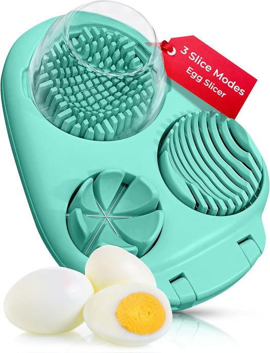 CraftyCrocodile Egg Slicer for Hard Boiled Eggs - 3 Slice Modes Egg Cutter, Heavy Duty, Stainless Steel Dicer - Kitchen Chopper Tool for Strawberry, Mushroom, Grape, Cherry Tomato - Mint Green