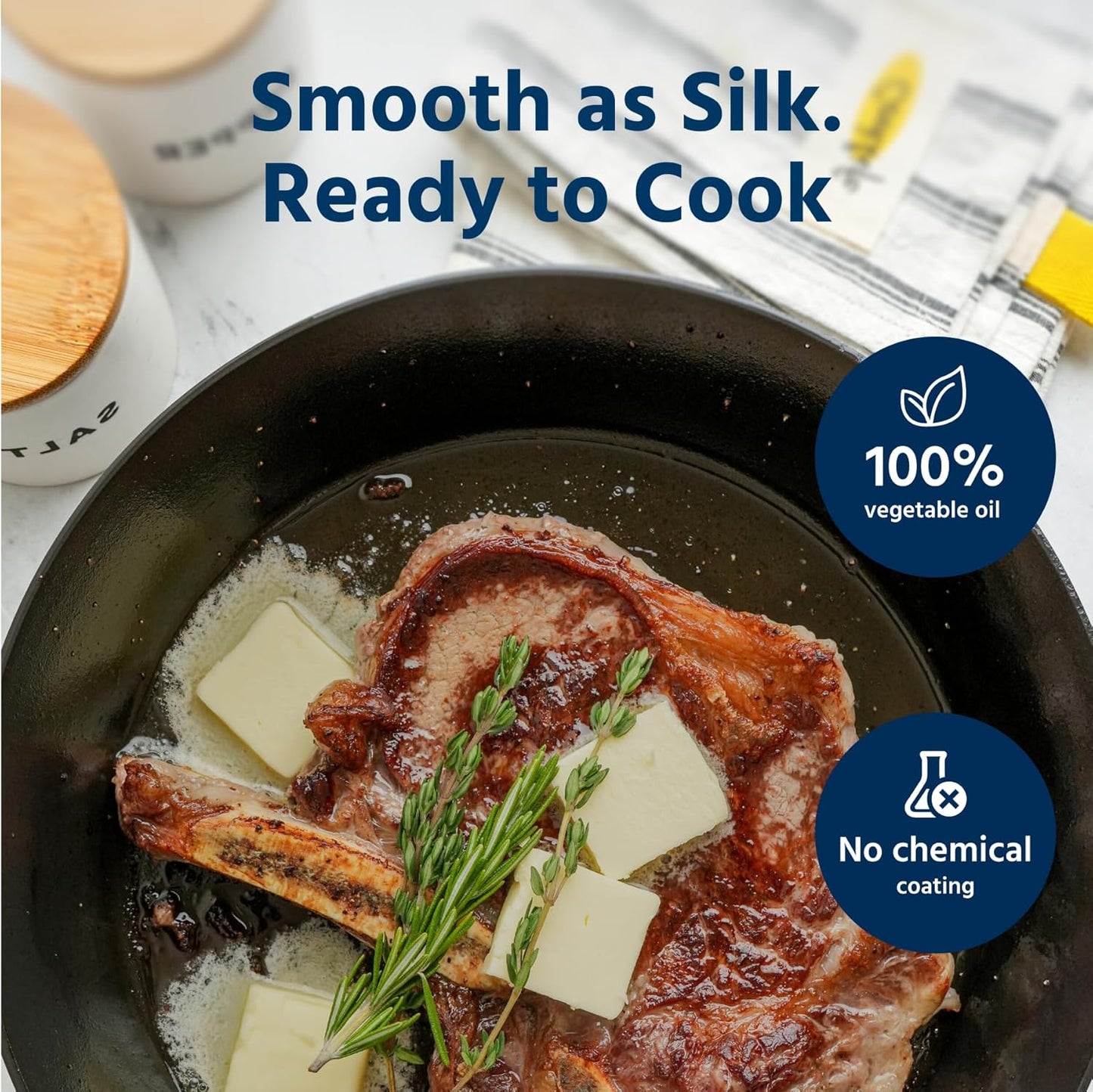 COOKLIFE 10 Inch Lightweight Pre-Seasoned Cast Iron Skillets with Stainless Steel Lid and Handle Cover - Smooth Polished Surface, Easy to Clean Cast Iron Pan Use in the Oven, on the Stove or Grill