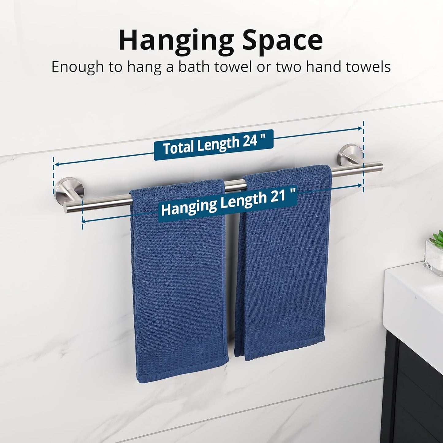 SAYAYO Brushed Nickel Towel Bar for Bathroom, 24 Inch Towel Rack Towel Rod Towel Holder Wall Mount SUS304 Stainless Steel (21 Inch Hanging Length)