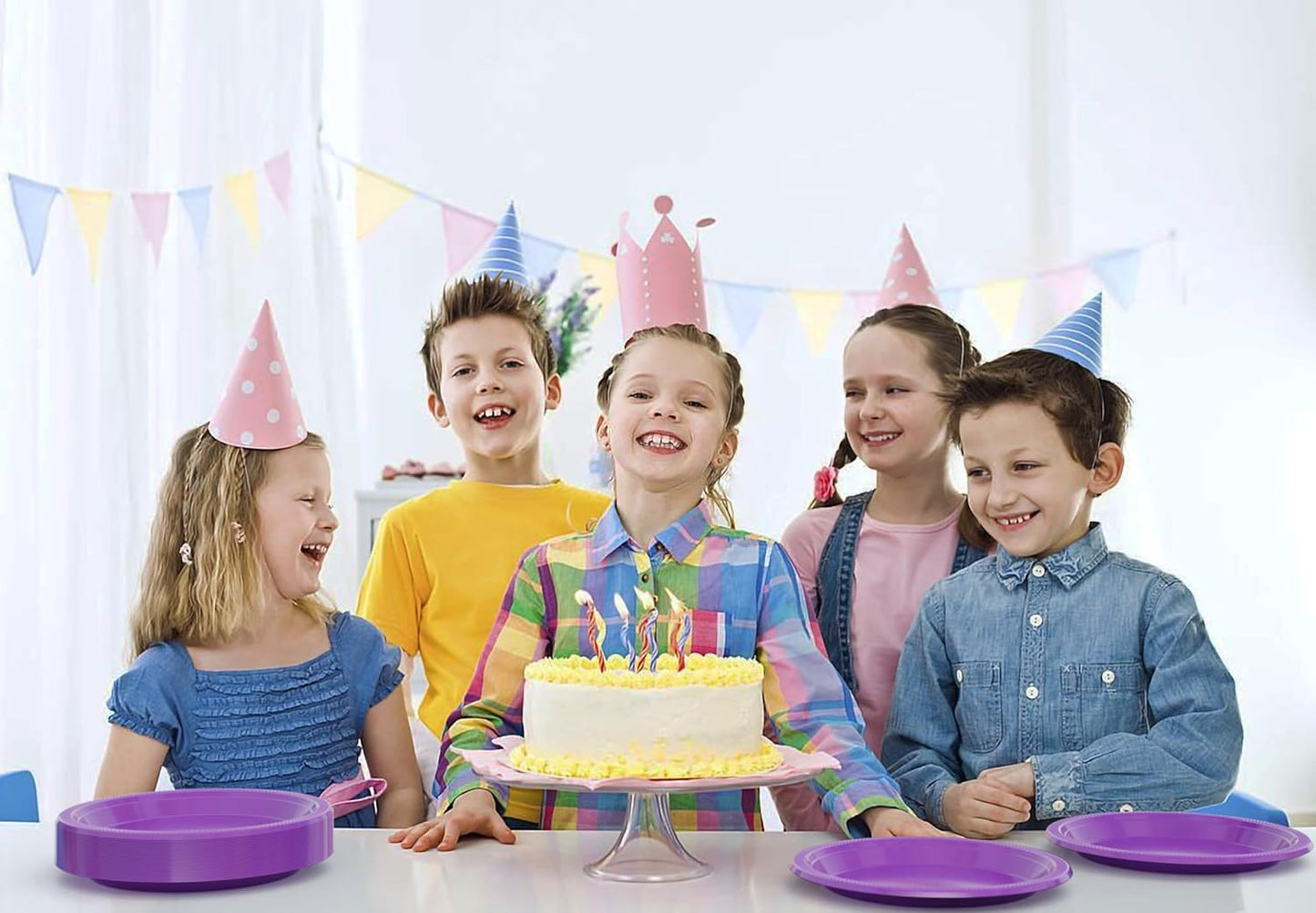 Exquisite Party Solids Purple Plastic Plates For Party 9" Purple Disposable Plates Heavy Duty Supplies 100 Pcs Plastic Dinnerware Sets Heavy Duty 350 GSM Disposable Dinnerware Set