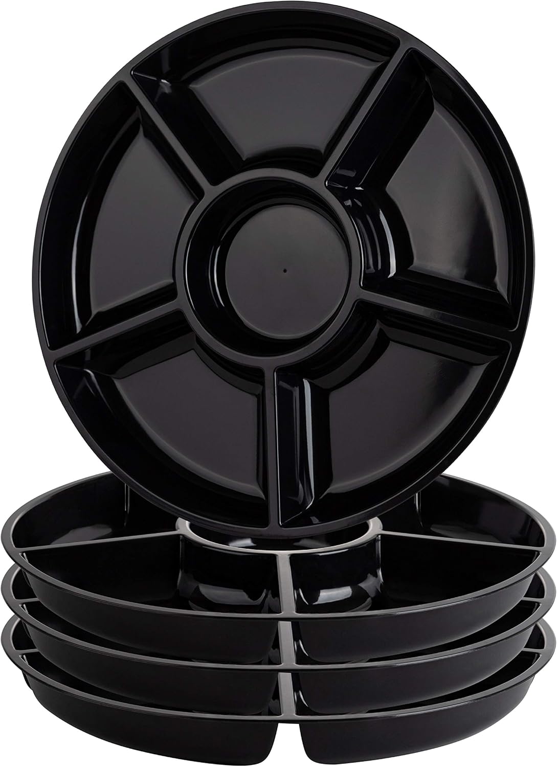 Plasticpro 6 Sectional Round Plastic Serving Tray/Platter (4, Black)