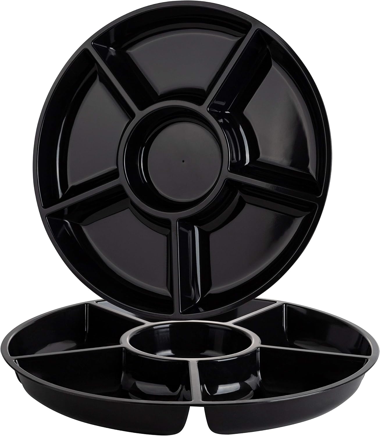 Plasticpro 6 Sectional Round Plastic Serving Tray/Platter (2, Black)