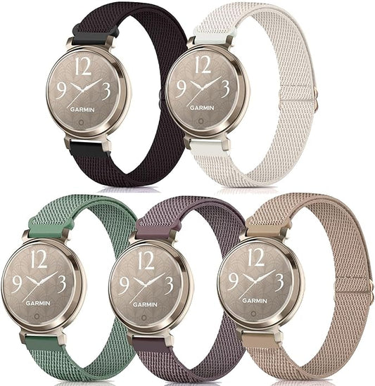 5 Pack Stretchy Watch Bands Compatible with Garmin Lily 2 / Lily 2 Active, Loop Nylon Elastic Fabric Strap for Garmin Lily 2 Women