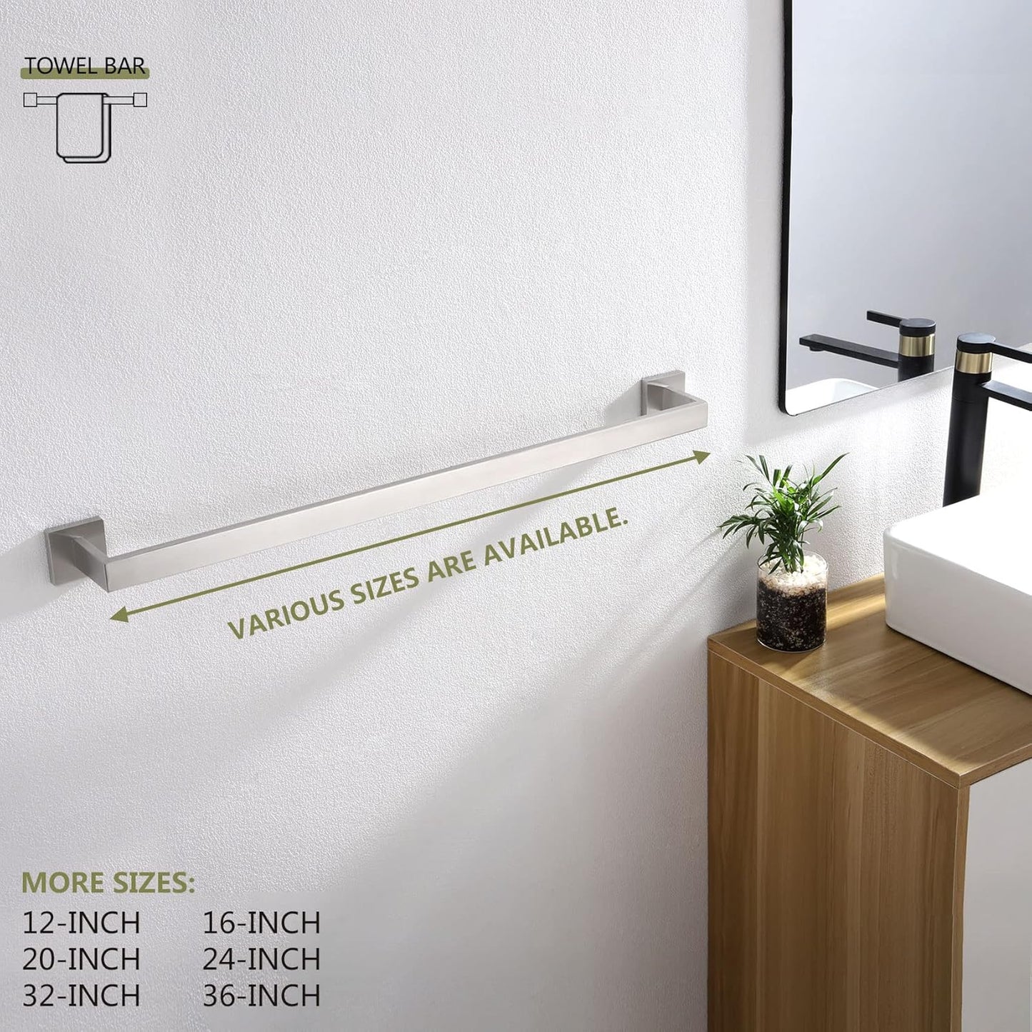 KOKOSIRI 32-Inch Single Towel Bar, Bathroom Kitchen Towel Holder, Wall Mounted T-304 Stainless Steel Towel Rack 2 Pack, Brushed Nickel, B4003BR-L32-P2