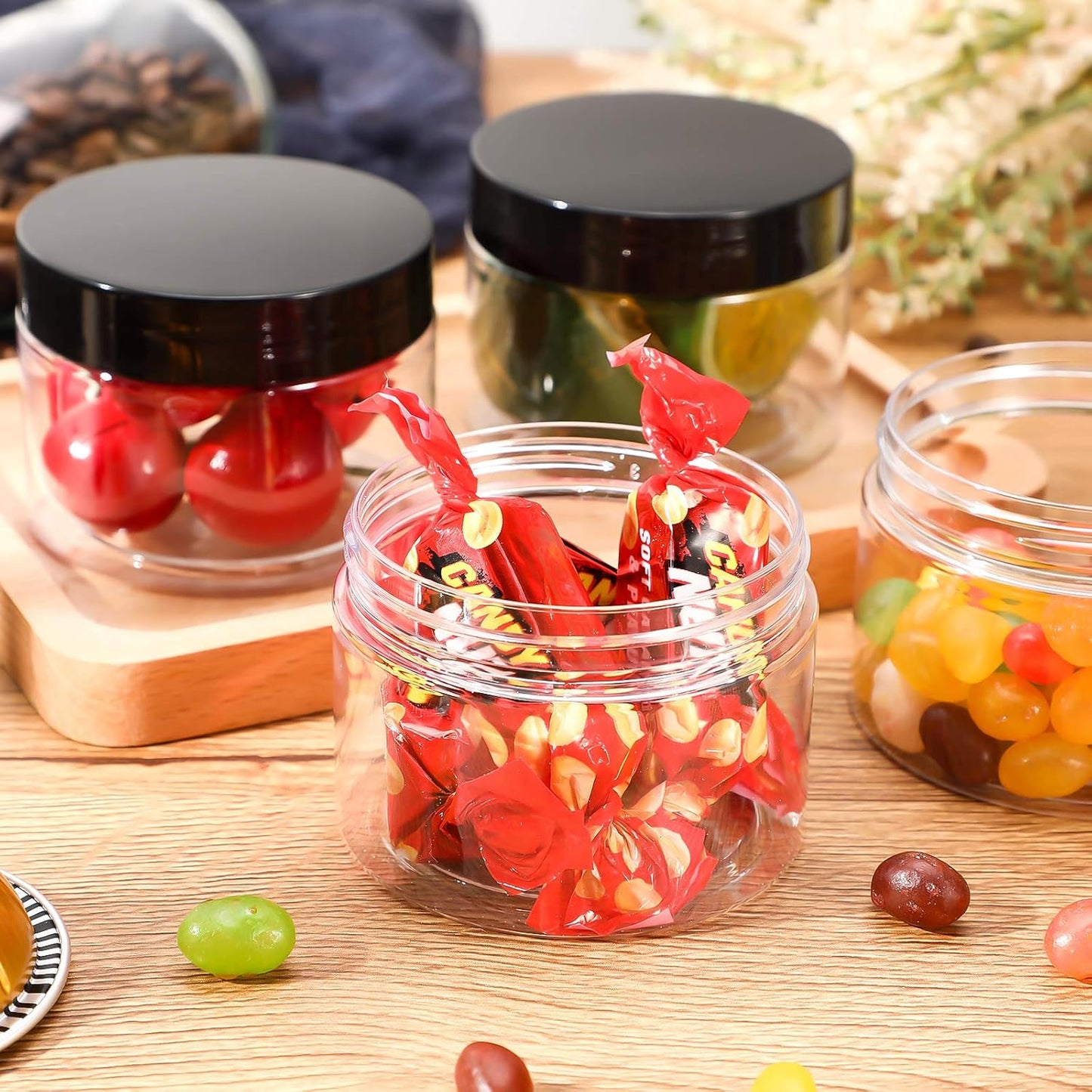 6 Pack 6 oz Plastic Jars Refillable Containers with Lids Wide-mouth Leakproof Reusable Round Empty Jars for Travel Cosmetic Dry Food Spice Cookie Candy Home Kitchen Organizing (Clear)