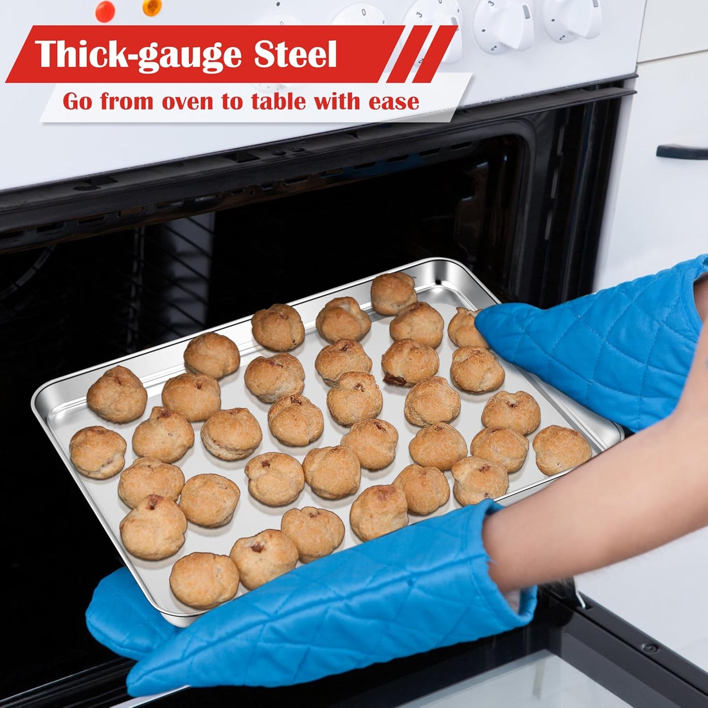 E-far Cookie Sheets Set of 3, 18”x13” Stainless Steel Baking Sheet Pans for Oven, Large Non Toxic Metal Baking Tray for Baking Roasting, Healthy & Rust Free, Mirror Finish & Dishwasher Safe