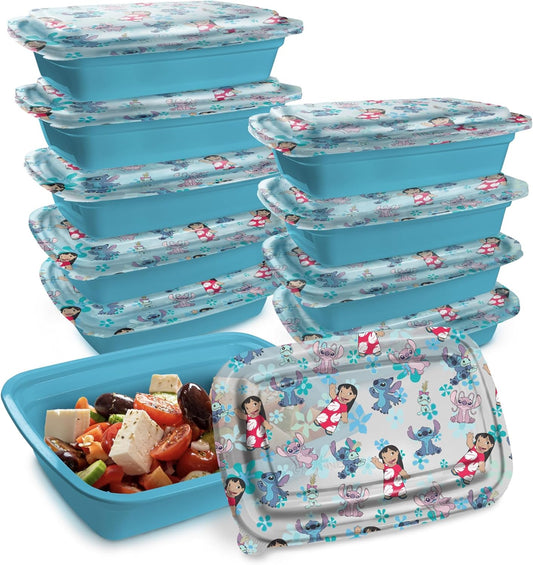 Disney Meal Prep Containers - 20-Piece Reusable Food Containers with Lids - Freezer, Microwave & Dishwasher Safe - Featuring Mickey & Minnie, Lilo & Stitch
