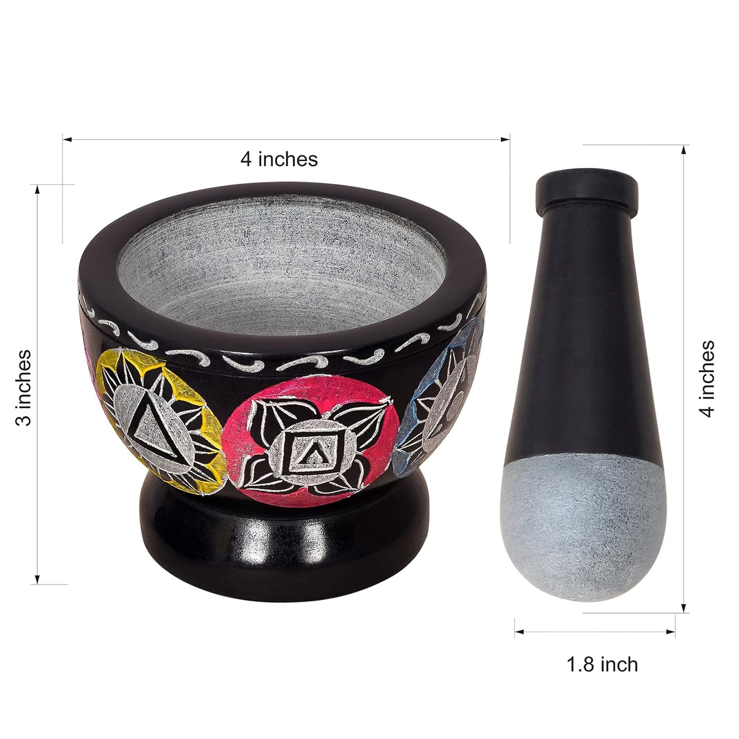 Mortar and Pestle, Made of Heavy Duty Polished Hard Stone, Natural Stone Grinder for Spices, Pastes, Herbs, Seasoning etc. (Black with Mix Color)