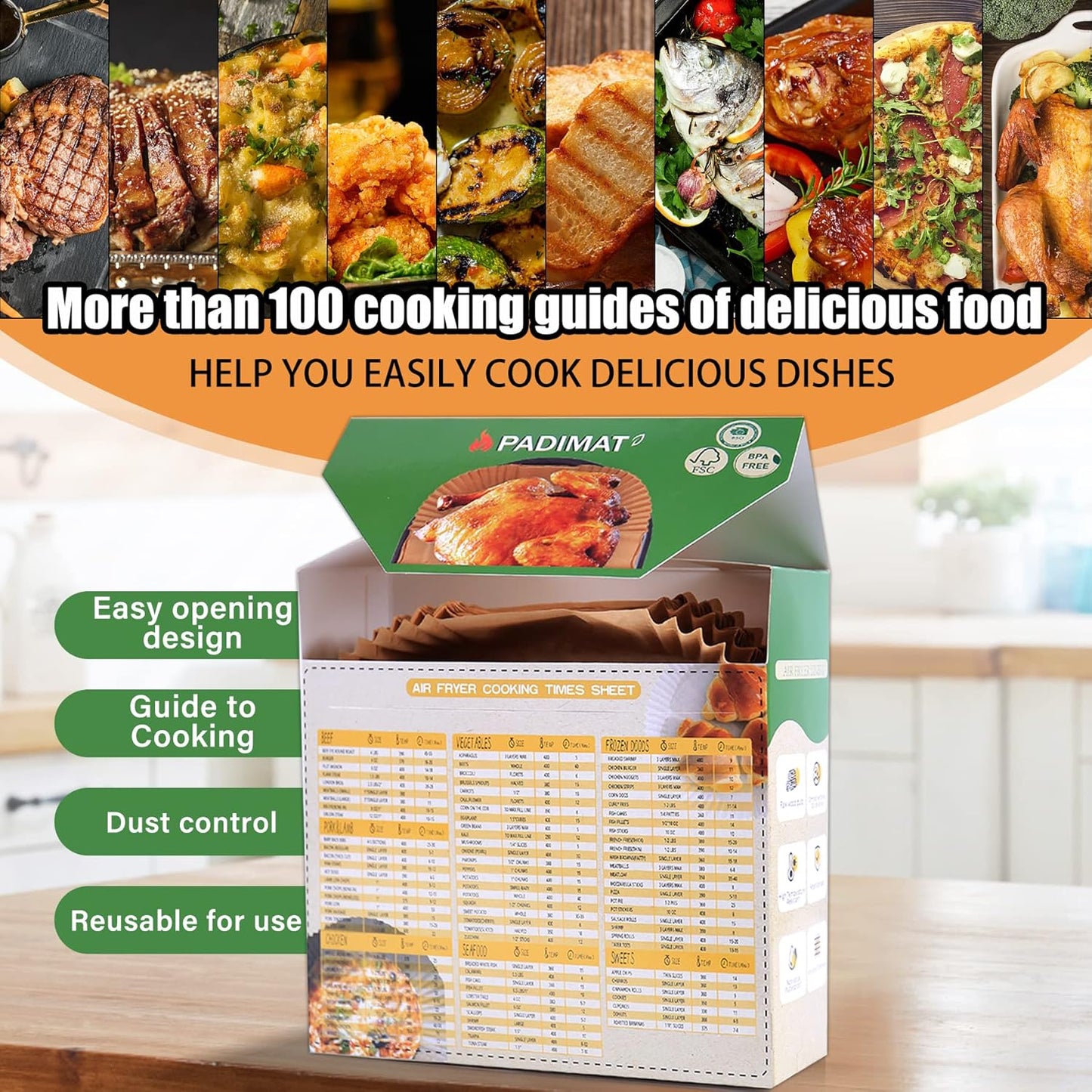 Air Fryer Disposable Paper Liners, 120 Pcs Square Airfryer Parchment Cooking Non-Stick Liner Accessories, Microwave Oven, Frying Pan, Oil-proof Air Fryers Filters Sheets for 5 6 7 8 Qt Baking Basket