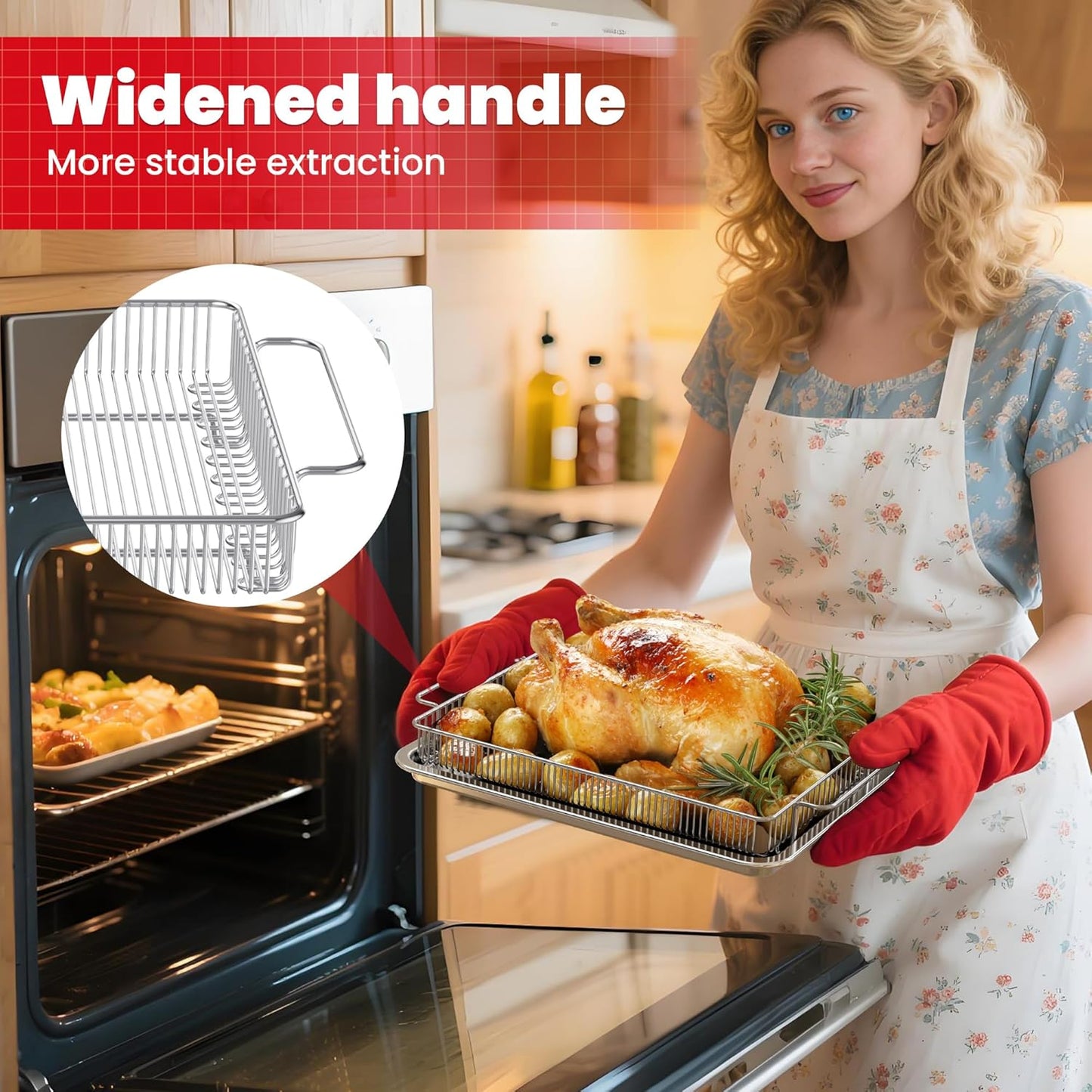 Air Fryer Basket for Oven,Ease Of Cleaning,Air Fryer Basket and Stainless Steel Baking Tray Pant Oven with 50 Sheets Parchment Papers,Air Fryer Pan Rack for Cooking Baking Dishwasher (1 Set L)