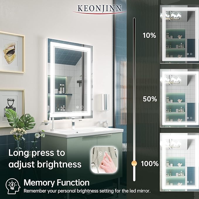 Keonjinn 20 x 28 Inch LED Mirror Bathroom 6000K(Horizontal or