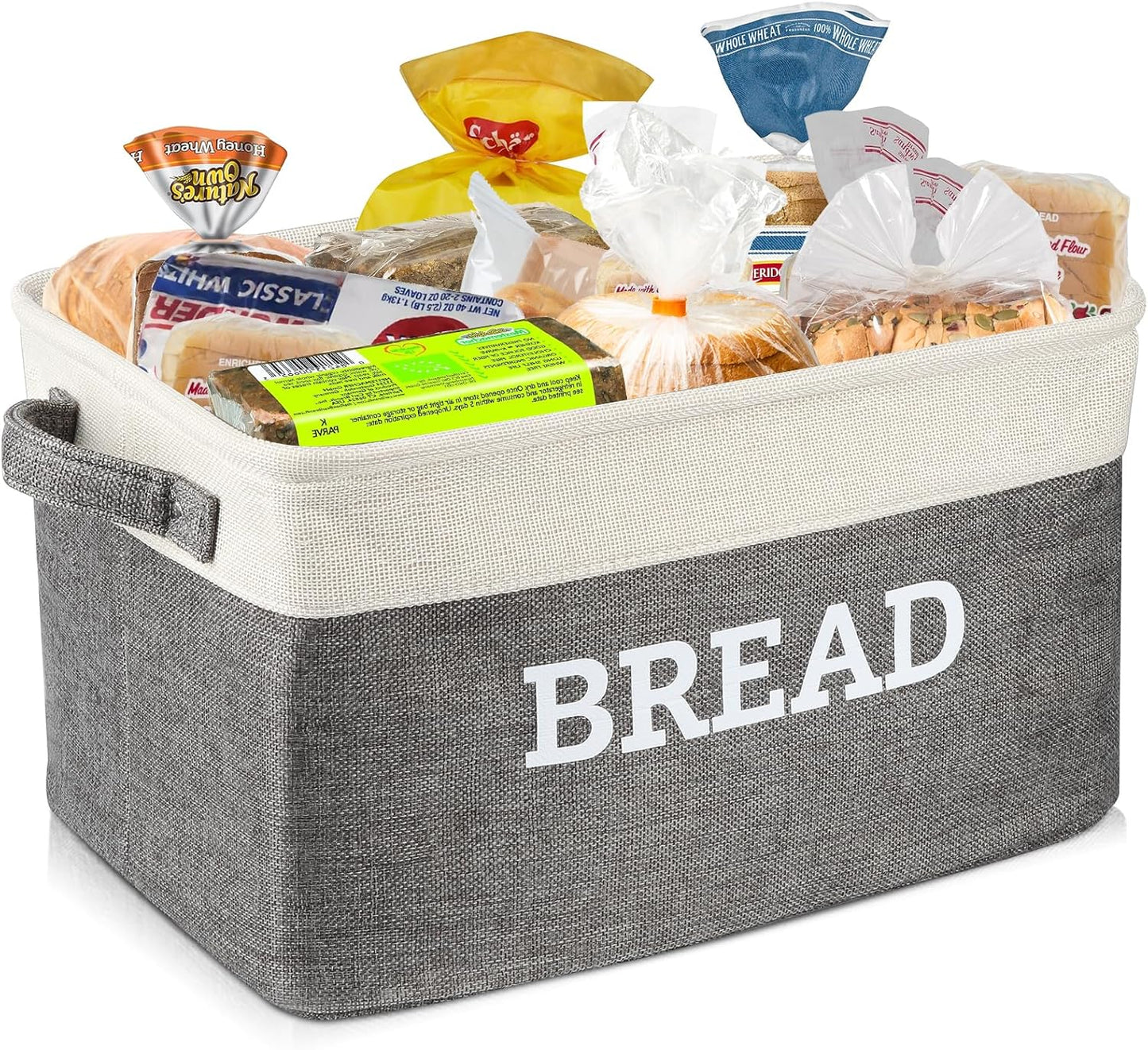 Bread Storage Basket for Kitchen, Foldable Fabric Bread Keeper Bread Storage Container Bin with Handles, Bread Baskets for Kitchen Counter and Pantry (White & Grey)