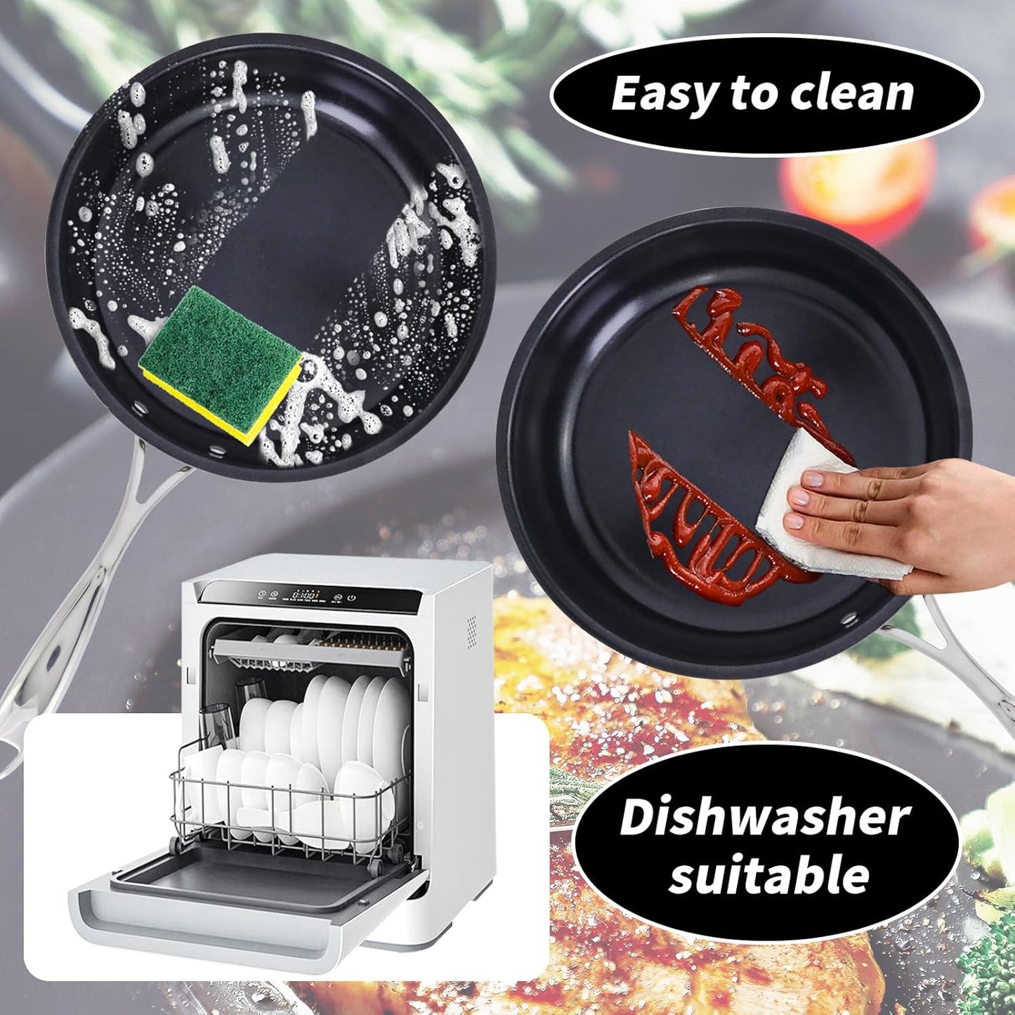 12" Nonstick Ceramic Frying Pan with Lid - PFOA & PTFE-Free, Oven & Broiler-Safe - Thick 2.5mm Four-Layer Construction, Anti-Scalding Handle for All Stovetops (Induction/Gas etc)