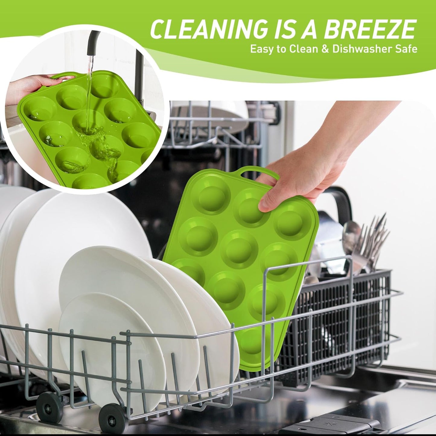 12 Cups Silicone Muffin Pan with Metal Reinforced Frame Regular Size Cupcake Pan Tray Egg Bites Silicone Circle Cookie Molds Muffin Tin Tart Pans Baking Sheet Set for Oven Dishwasher Safe