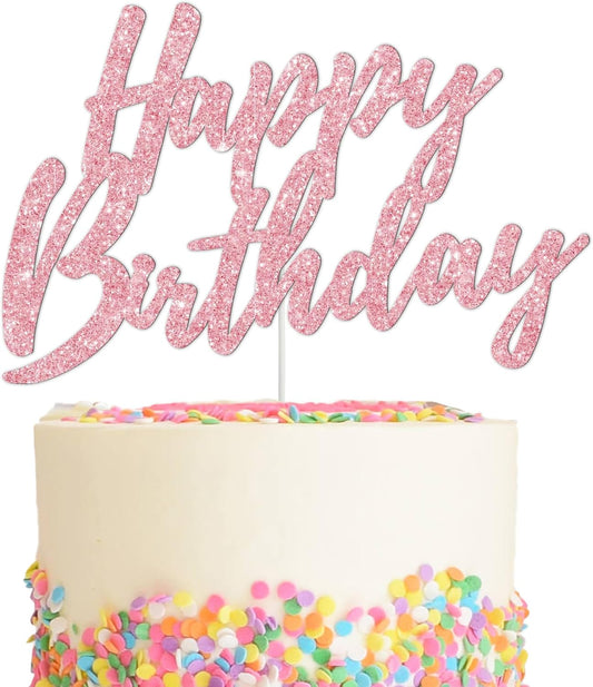 BEISHIDA Happy Birthday Cake Toppers Rose Gold Glitter Birthday Cake Decoration Cake Baking Supplies 18th 30th 40th Birthday Cake Toppers For Boys Girls Men Women Birthday Party Photo Booth Props