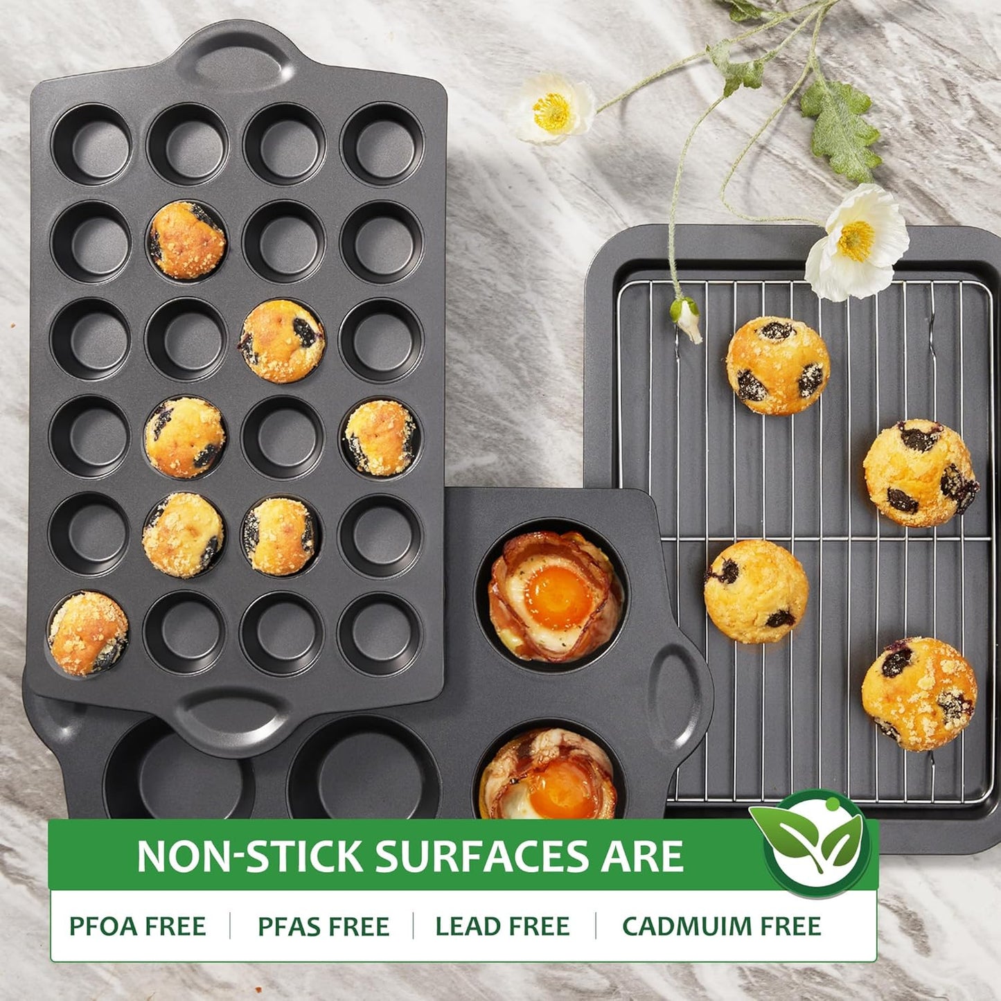 HONGBAKE Nonstick Jumbo Muffin Pan, 2 Pack Large Cupcake Tin for Baking, Cup Cake Tray, 3.5dia, 6 Cup, Premium, Extra Thick, Dishwasher Safe