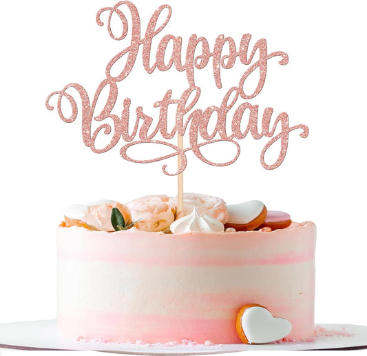ZHUOWEISM 1 PCS Happy Birthday Cake Topper Glitter Happy Birthday Cake Pick for Celebrating Happy Birthday Anniversary Party Cake Decorations Supplies Rose Gold