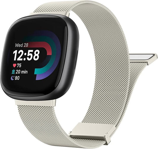 Meliya Metal Band for Fitbit Sense 2 / Sense Bands, Fitbit Versa 4 / Versa 3 Bands Women Men, Stainless Steel Mesh Magnetic Replacement Bracelet Strap for Fitbit Sense 2 / Versa 4 Smartwatch