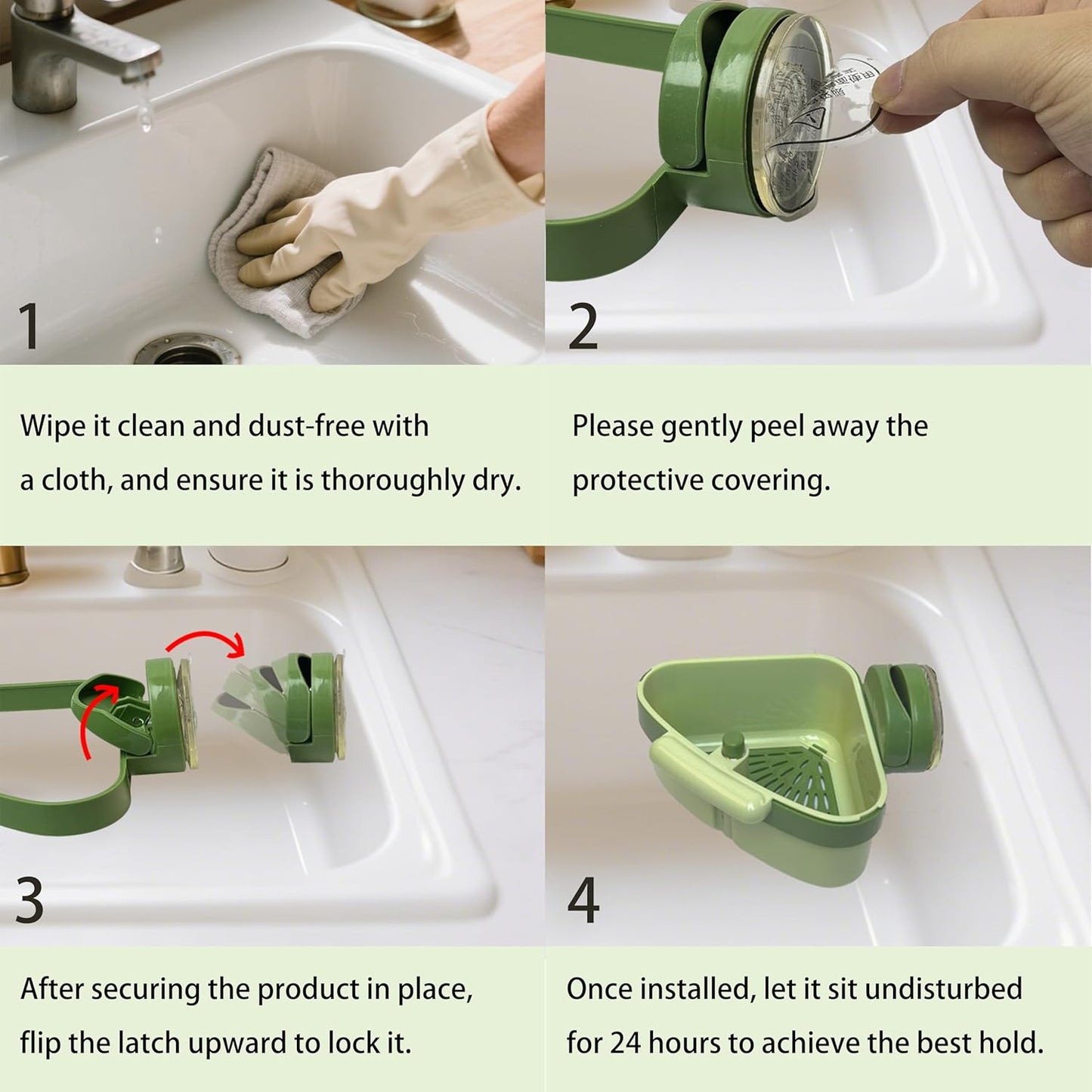 Sink Corner Strainer Basket | Suction Cup Press Sink Drainer Basket | Automatic Dumping Sink Strainer Basket | Faucet Sponge Storage Rack | Trash Catcher for Food Waste (Green)