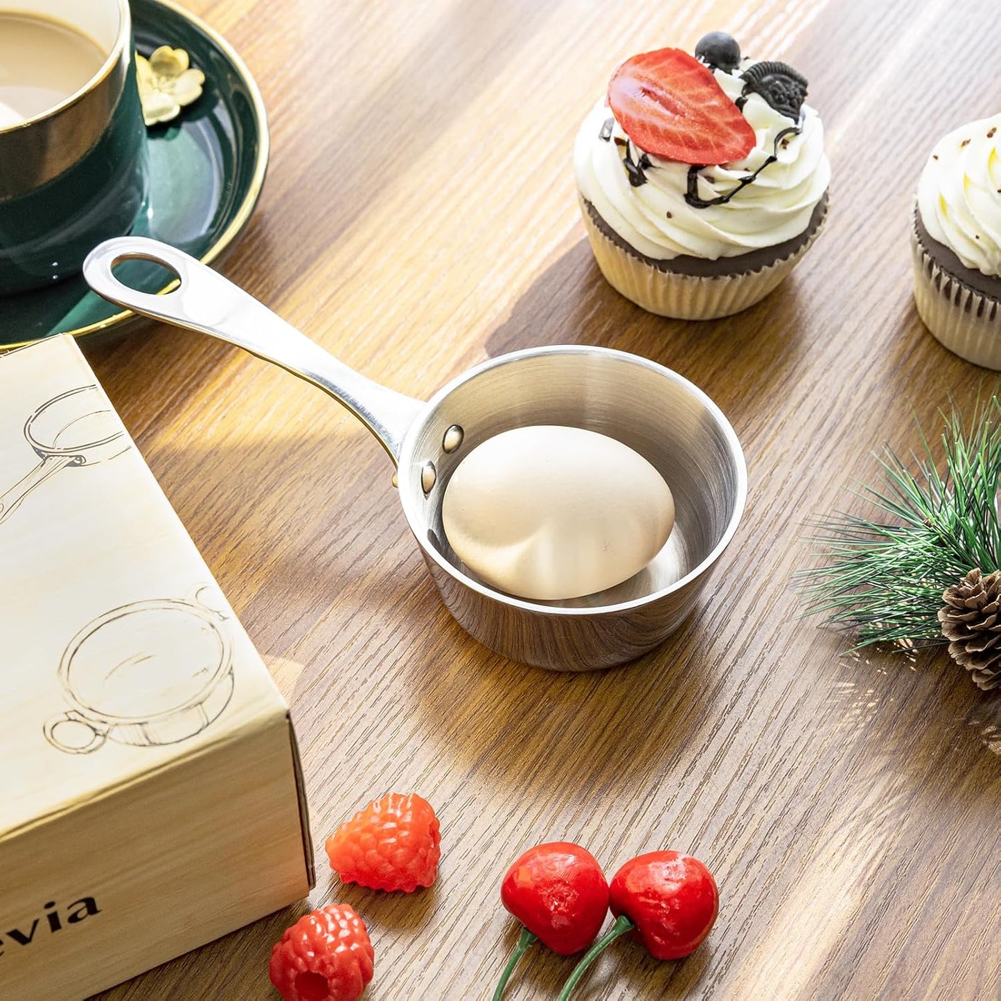 Macevia Mini Sauce Pan,18/10 Stainless Steel Butter Warmer Small Pot Cooking with Handle, Multipurpose Use for Home Kitchen or Restaurant (5oz/150ml) - Silver