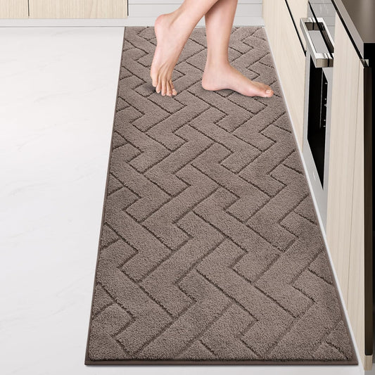 Machine Washable Kitchen Rugs 24" x 84", Non-Slip Kitchen Runner Rugs Mats for Floor, Absorbent Comfort Standing Mats for Kitchen, Sink, Laundry and Hallway, Rolled Packaging, Grayish Brown