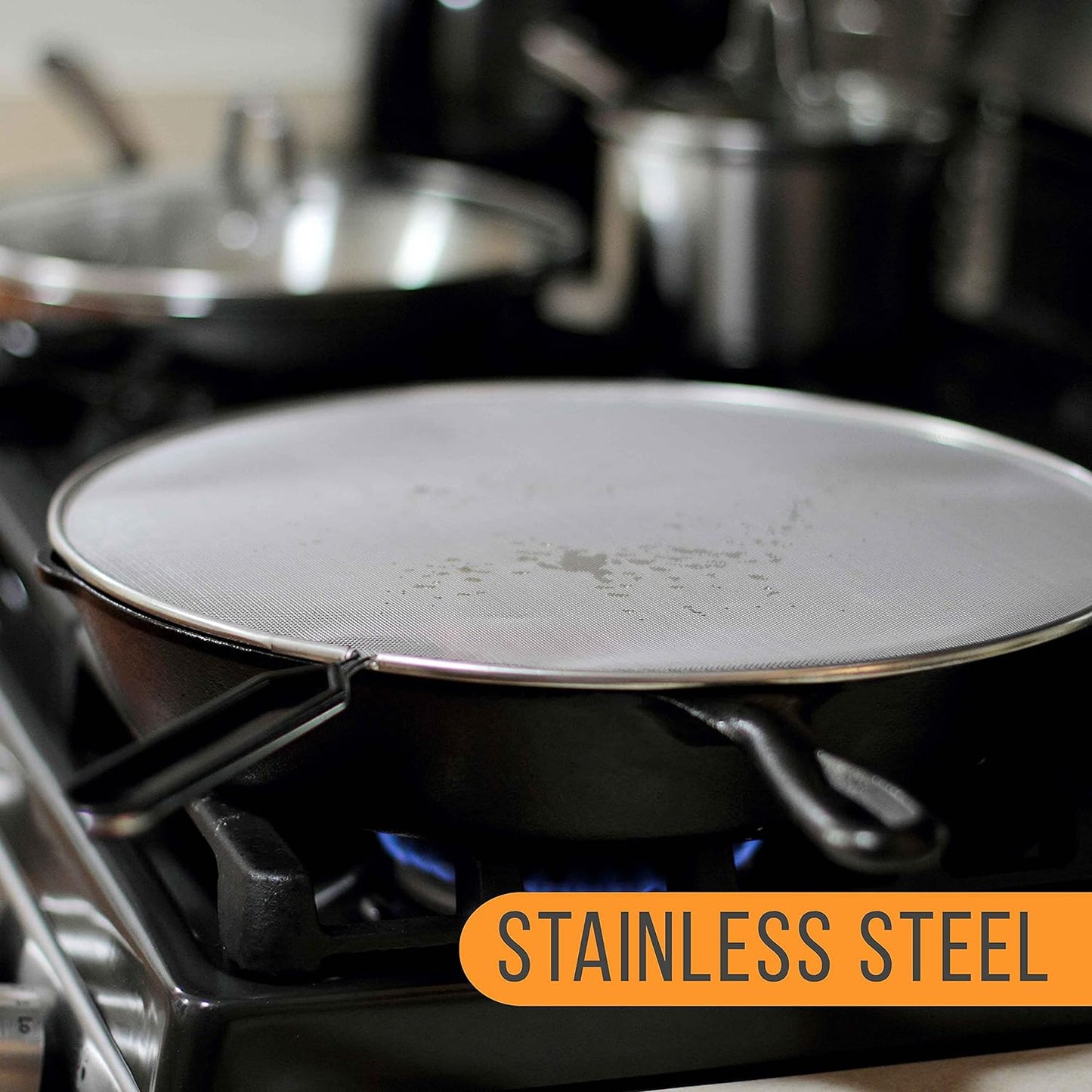 U.S. Kitchen Supply 4-Piece Stainless Steel Splatter Guard Set (13", 11.5", 10",8”) Fine Mesh Cover, Grease & Oil, Splatter Screen for Frying Pan, Cooking Pots, with Comfort Grip Handles