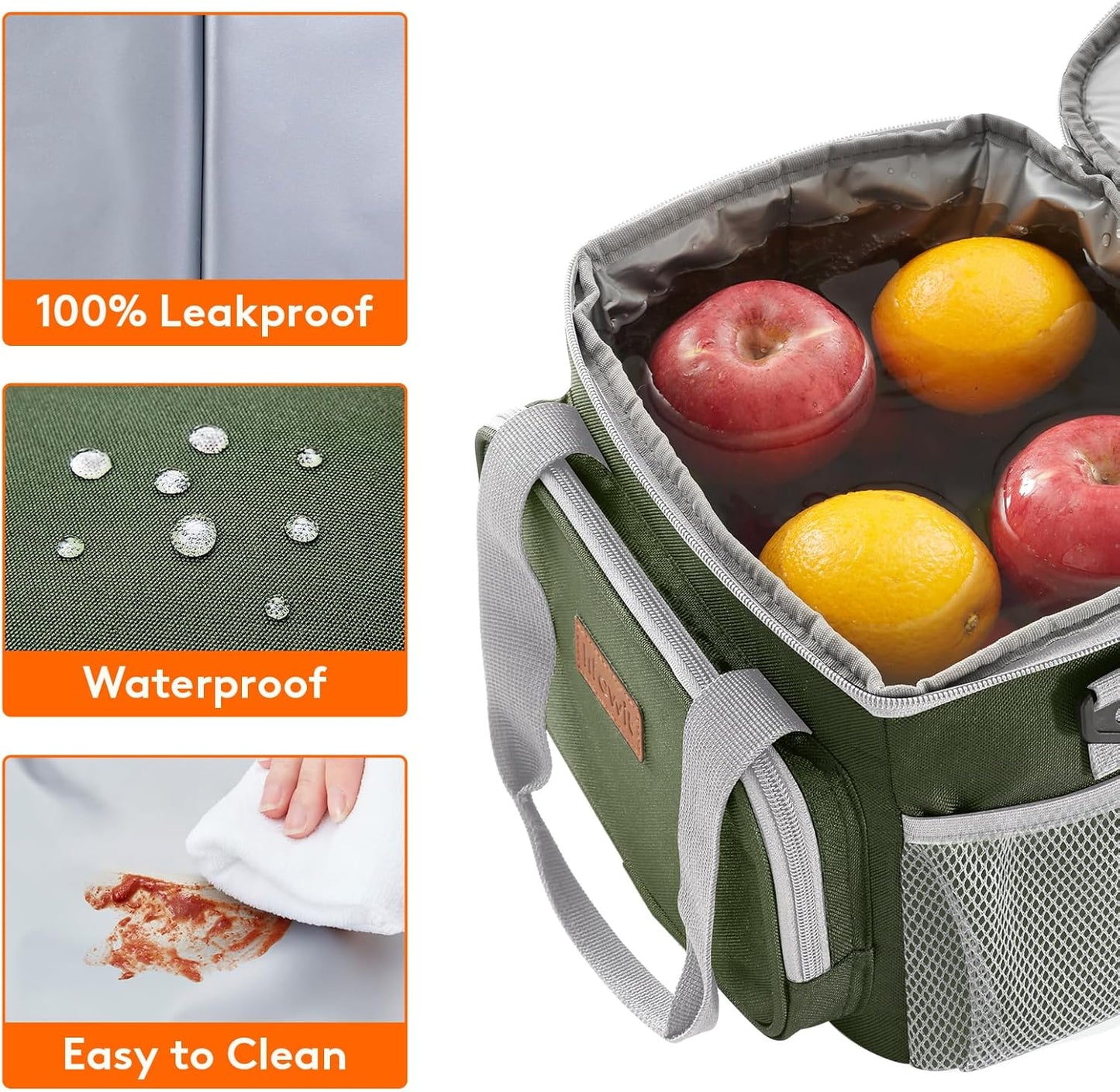 Lifewit Medium Lunch Bag Insulated Lunch Box Soft Cooler Cooling Tote for Adult Men Women, Gray and Green 12-Can (9L)
