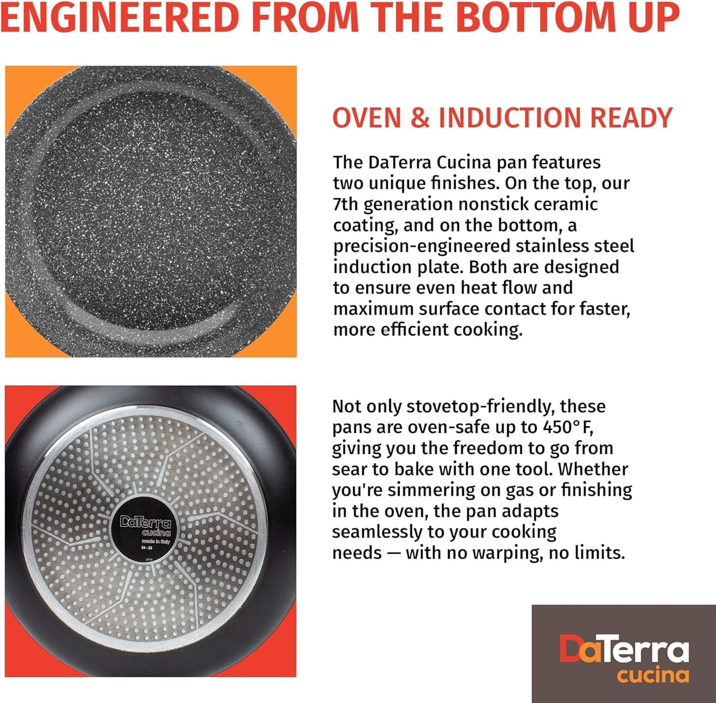 DaTerra Cucina - 8 Qt Nonstick Ceramic Dutch Oven with Lid – Large Stock Pot, Oven & Induction Safe, Heavy Duty, Lightweight, Lead & PFOA Free, Volcanic Black | Made in Italy