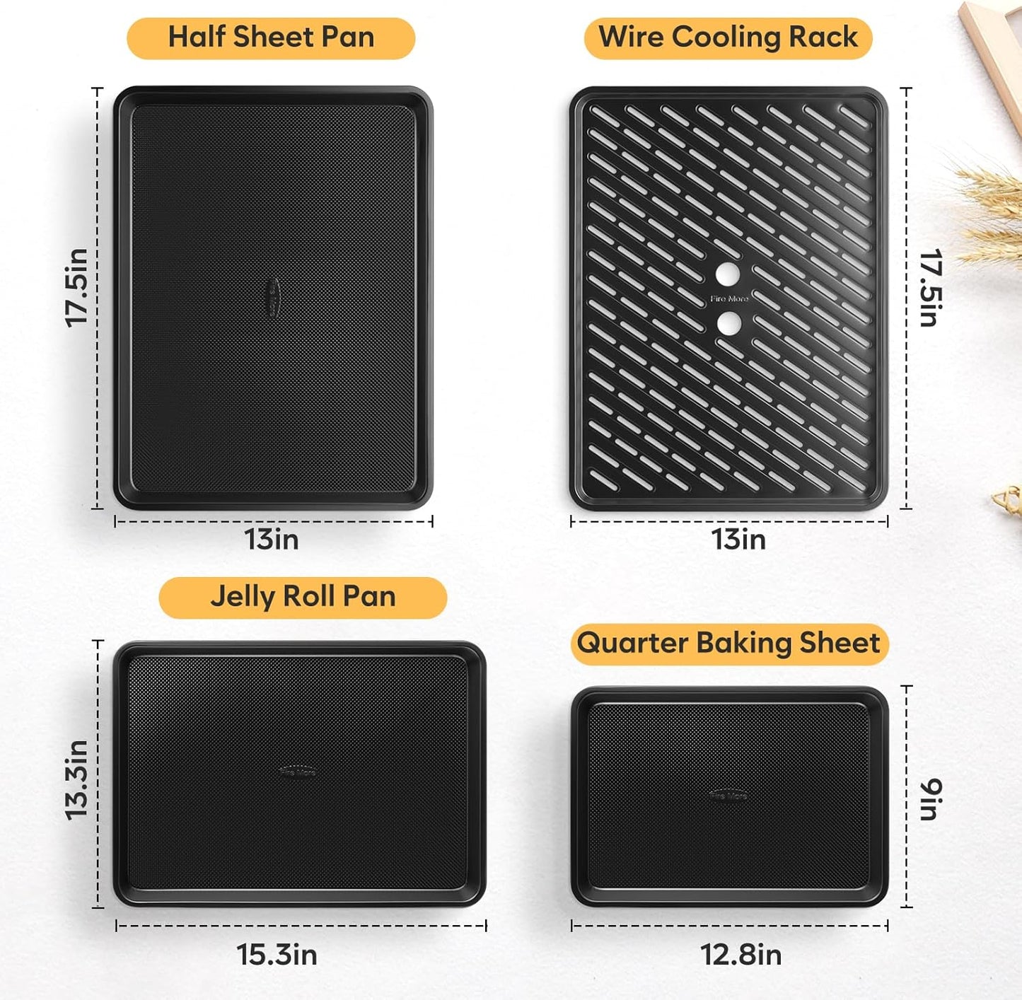 4 Pack Baking Sheet Pan Set Non Stick, Carbon Steel Cookie Sheets for Baking with Wire Rack, Cooling Racks for Cooking and Baking, Thicker Ceramic Half/Quarter/Jelly Roll Baking Trays for Oven