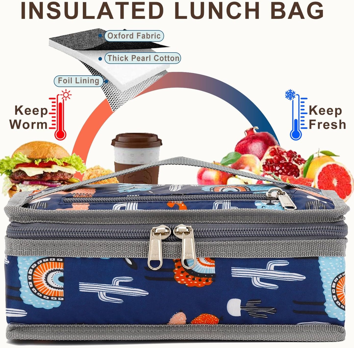 FlowFly Small Insulated Lunch box Portable Soft Bag Mini Cooler Thermal Meal Tote Kit with Handle for Work & School (Alpaca)