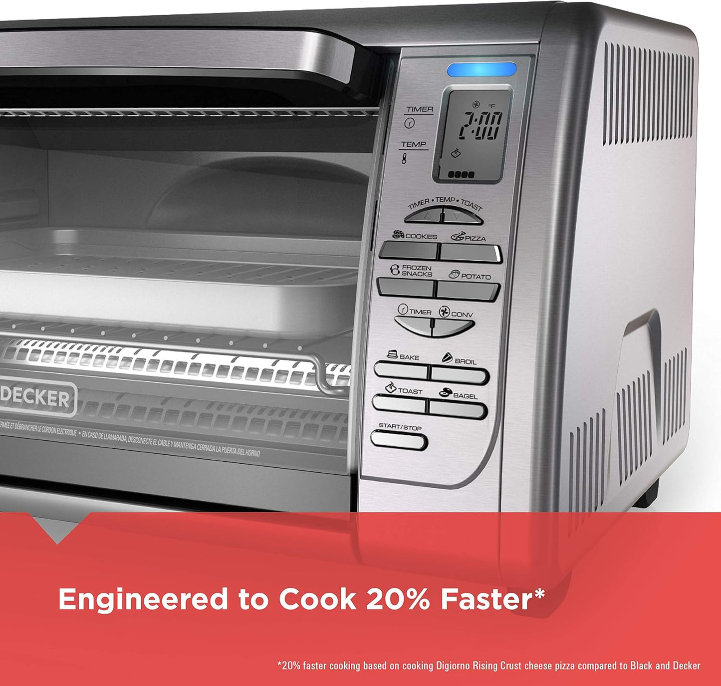 Black+Decker Countertop Convection Toaster Oven, 8 One-touch Cooking Functions, Stainless Steel