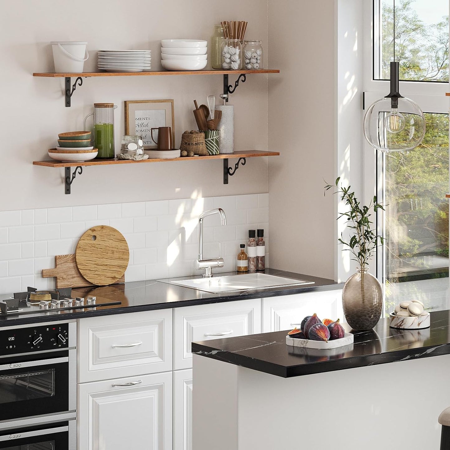 DINZI LVJ Long Wall Shelves, 39.4 Inch Large Floating Shelves Set of 2, Wide Display Shelf Wall Mounted with Brackets, Easy Hanging for Living Room, Toilet, Office, Bedroom, Rustic Brown