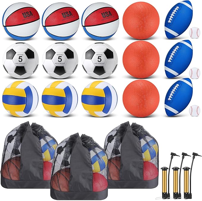 Leyndo 18 Pcs Bulk Sport Balls Set Basketball