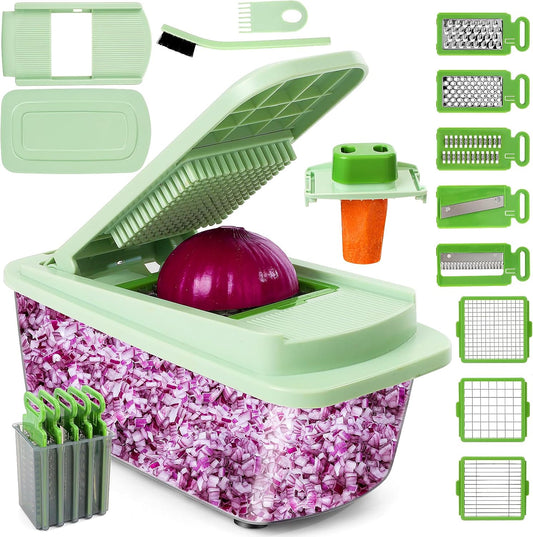 Vegetable Chopper with 8 Blades - Onion Chopper 16-in-1 with Container, Kitchen Vegetable Spiralizer Kitchen Gadgets - Home Essentials - Accessories
