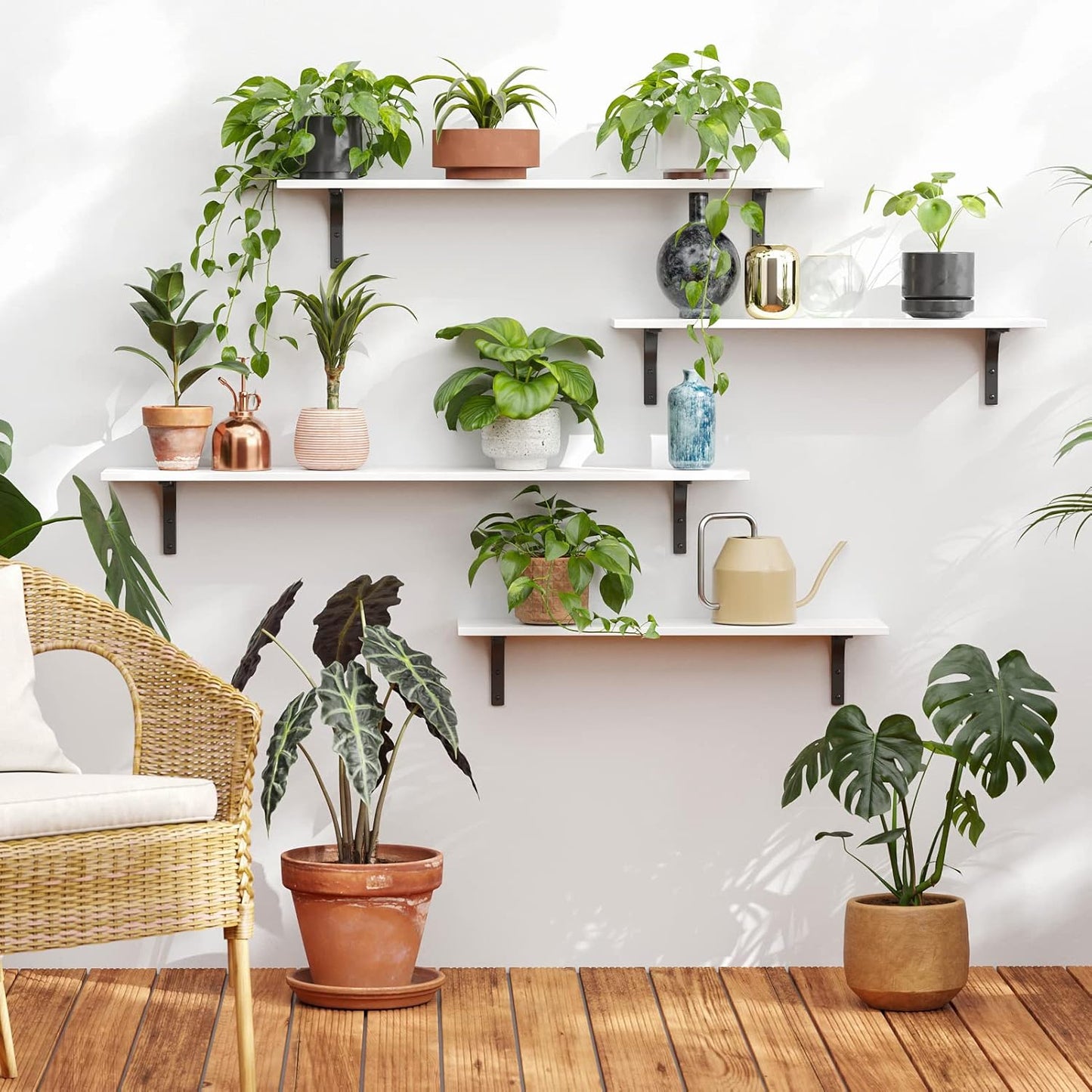 DINZI LVJ Long Wall Shelves, 55.1Inch Wall Mounted Shelves Set of 2, Extra Large Floating Storage Ledges with Sturdy Metal Brackets for Living Room, Bathroom, Bedroom, Kitchen, White