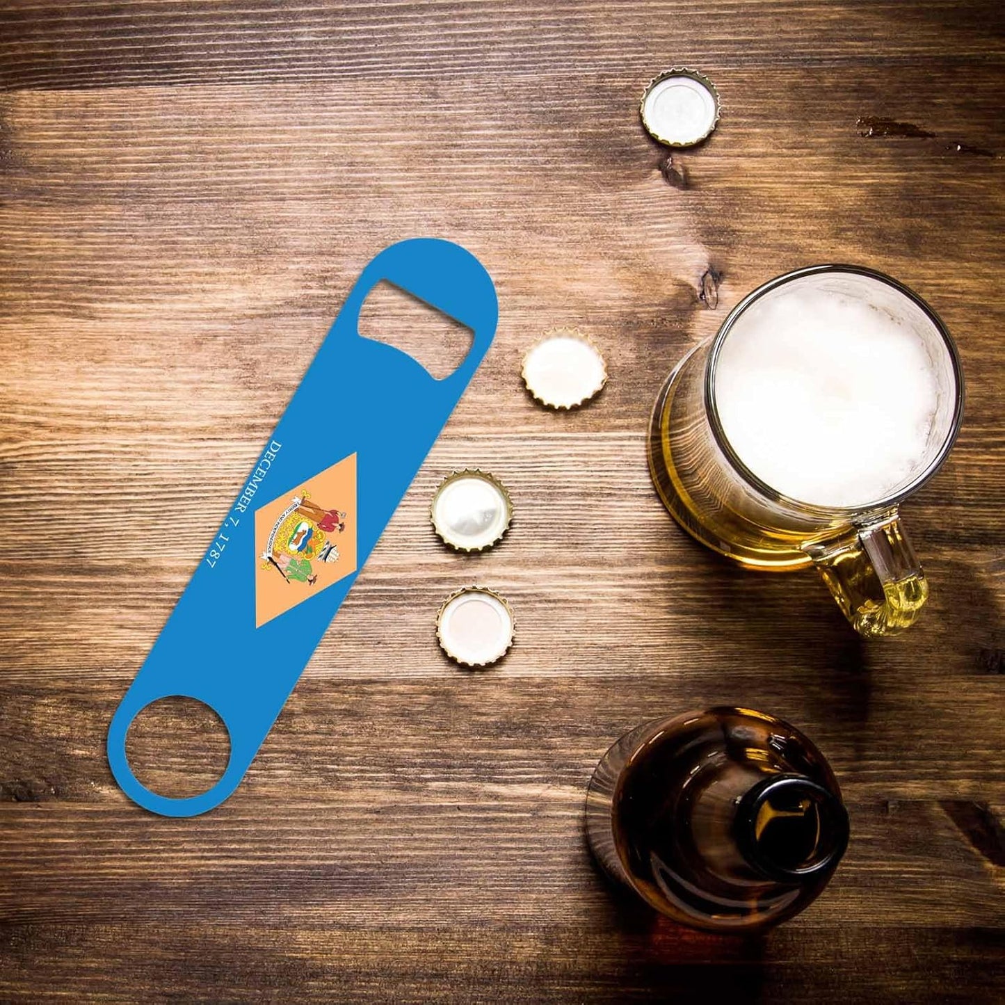 Delaware State Flag Stainless Steel Bottle Opener Abstract Retro Blue Country Flag Patriotic Art Flat Beer Bottle Opener Keychain for Home Kitchen Bar Restaurant Party Birthday Gift