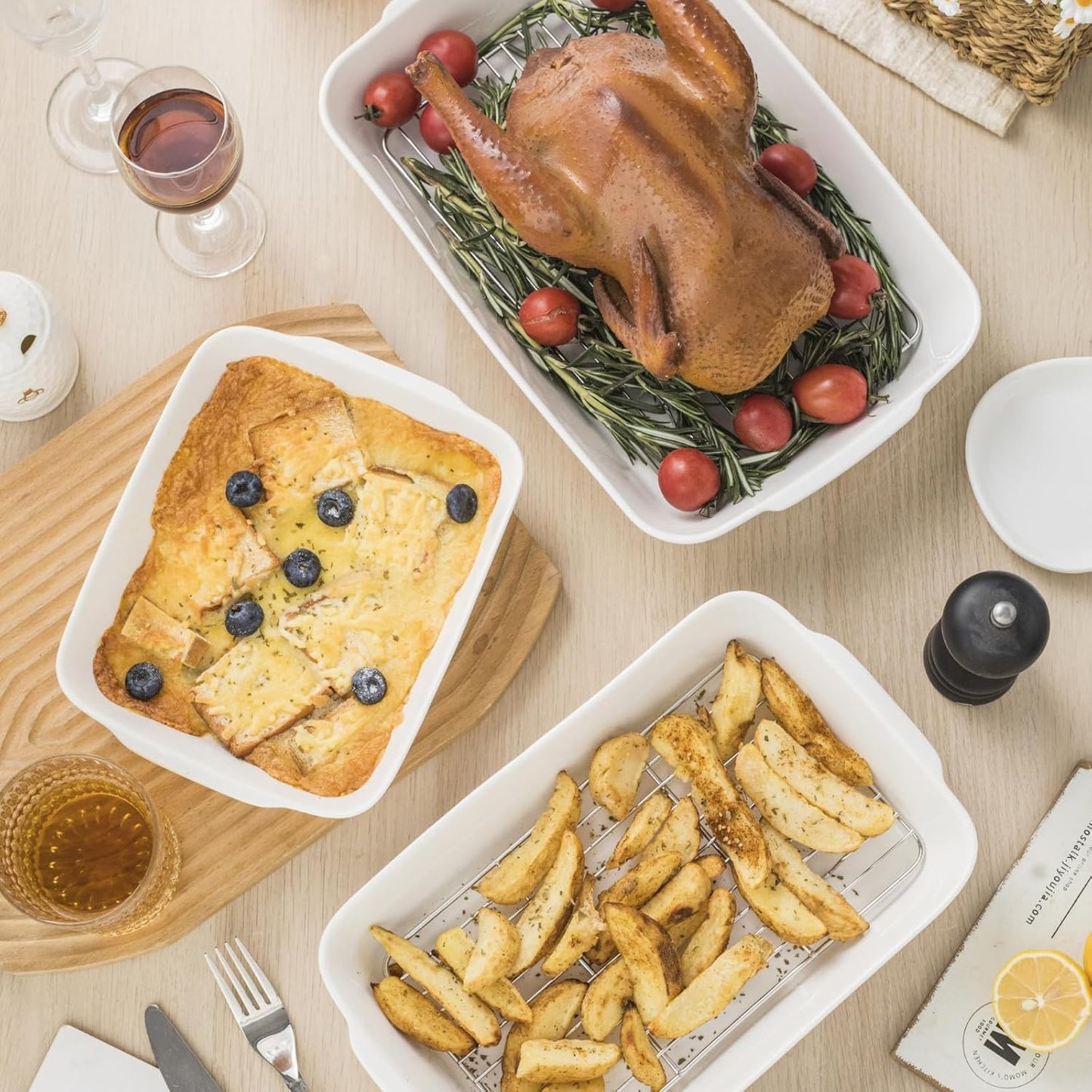 1.2 QT Ceramic Baking Dish, White Casserole Dish,Lasagna Pan for Oven, Bakeware for Baking, Kitchen Decor, Microwave Oven Safe, Dinner Party (7.1" x 9.1")