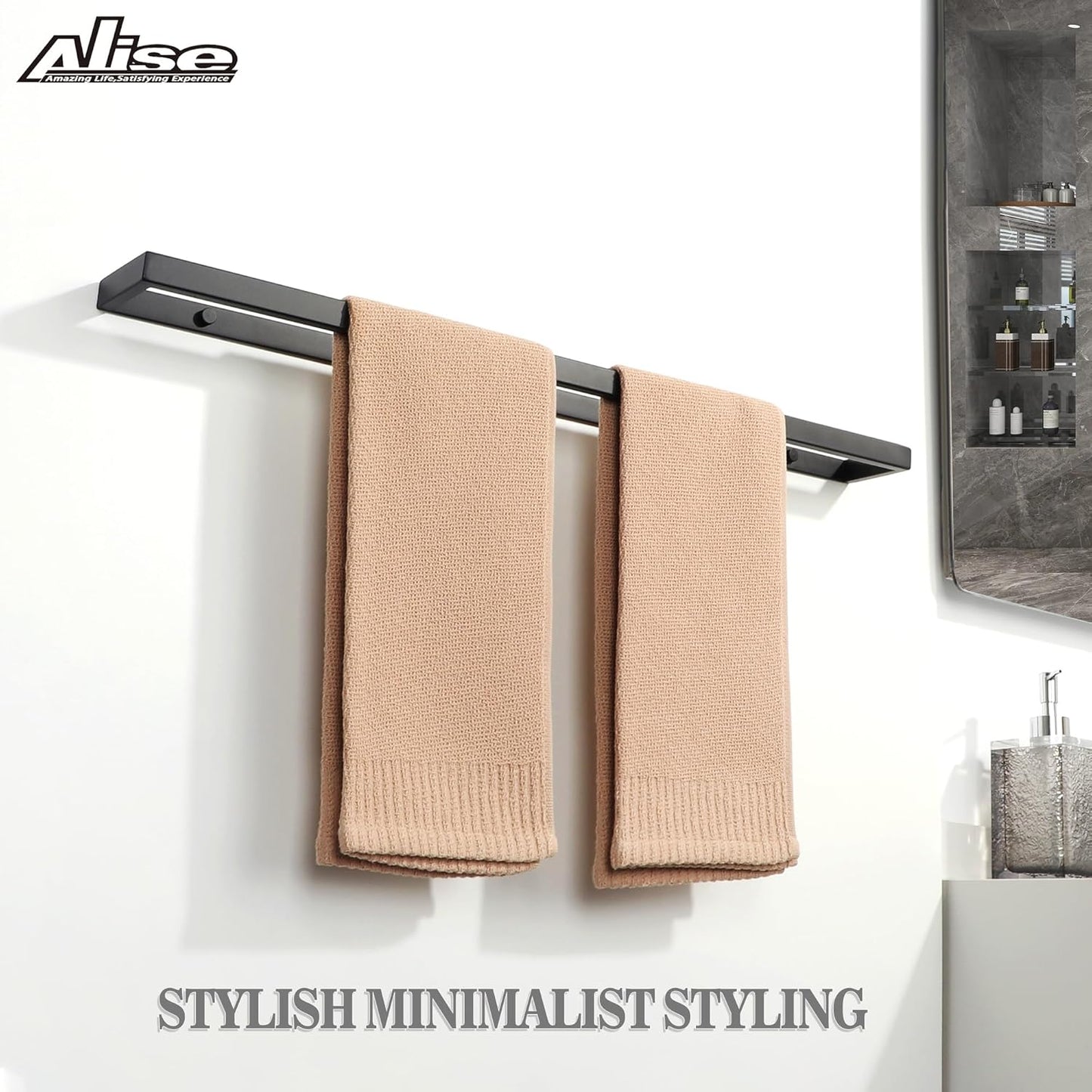 Alise Bath Towel Bars,28 Inch Towel Holder Towel Racks for Bathroom and Lavatory,SUS304 Stainless Steel Hand Towel Hanger Rail Wall Mount,Matte Black GJF070-B