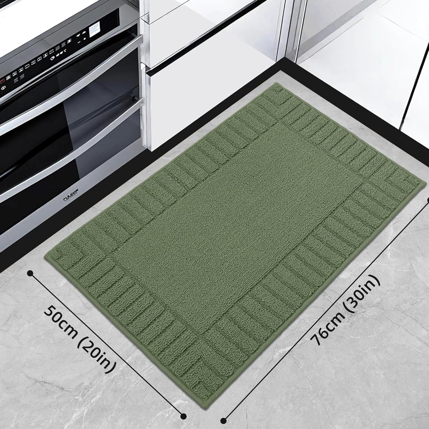 BEQHAUSE-Kitchen-Rugs-Non Slip-Kitchen-Mats-for-Floor Machine Washable Kitchen Rugs Absorbent Kitchen Carpet with TPR Non Skid Backing,Green, 20”x30”