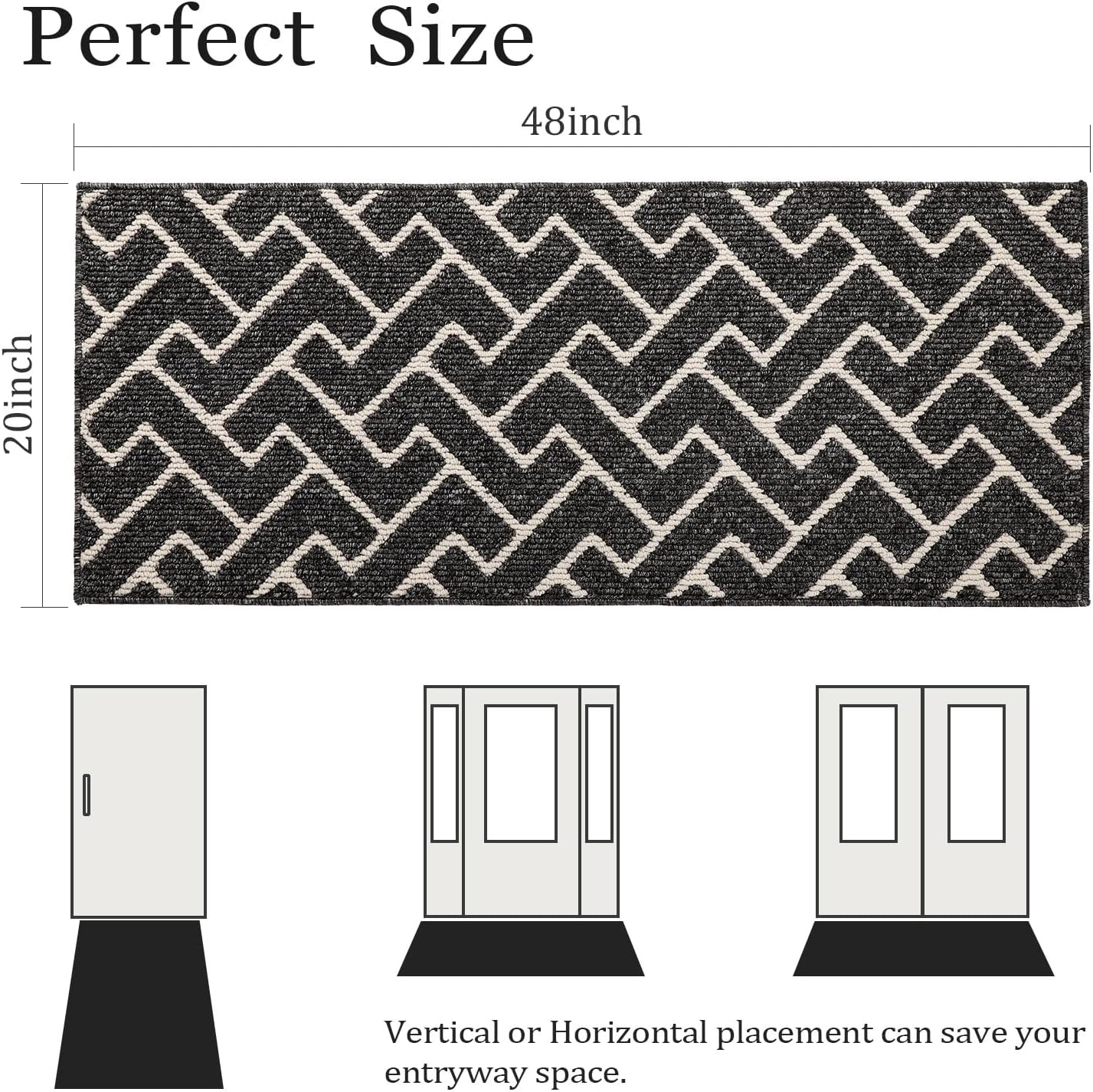 hicorfe Kitchen Rugs and Mats,Kitchen Mats for Floor,20"x48" Non Slip Runner Rug,Absorbent Resist Dirt Comfort Standing Mat Machine Washable for Entryway,Hallway,Front of Sink(Black)