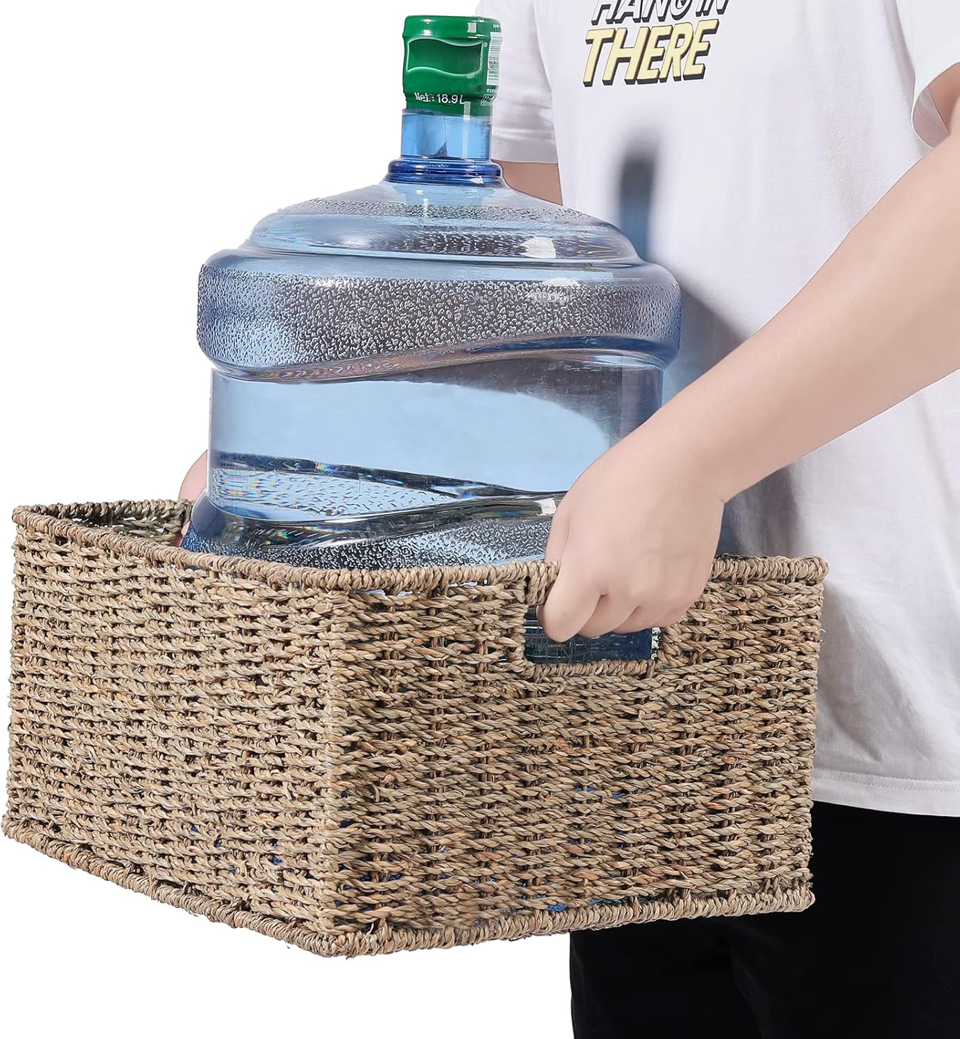 HOONEX Large Wicker Baskets for Storage, Seagrass Baskets with Dual Handles, Woven Set of 2, Natural