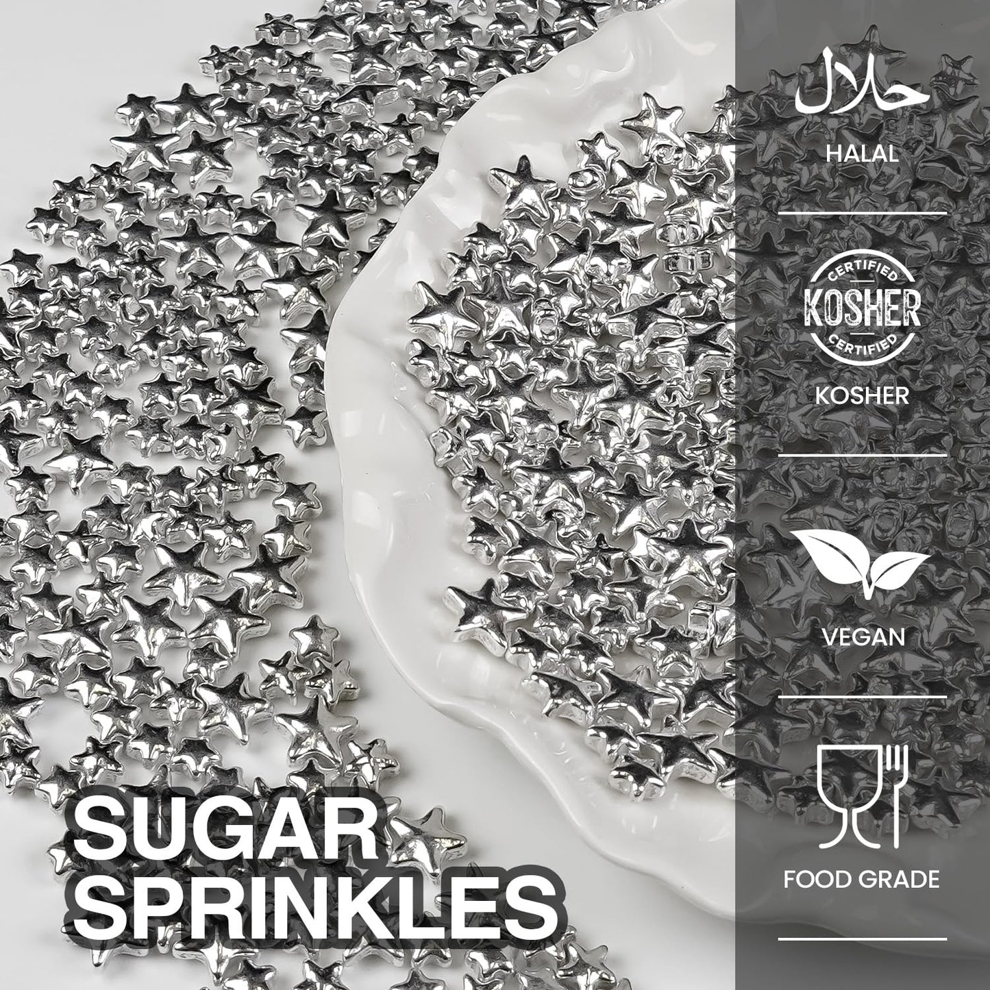 Silver Sprinkles for Cake Decorating, Star Candy Sugar, Mix Size, 150g/5.29oz, Food Grade, Cake Decoration, Cupcake Topper, Holiday, Party, Wedding Party, Birthday, Easter, Christmas Supplies