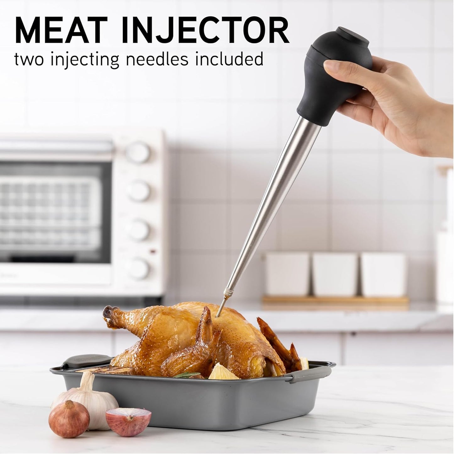 COOK WITH COLOR Turkey Baster with Cleaning Brush - Food Grade Syringe Baster For Cooking, Deluxe Set, Black