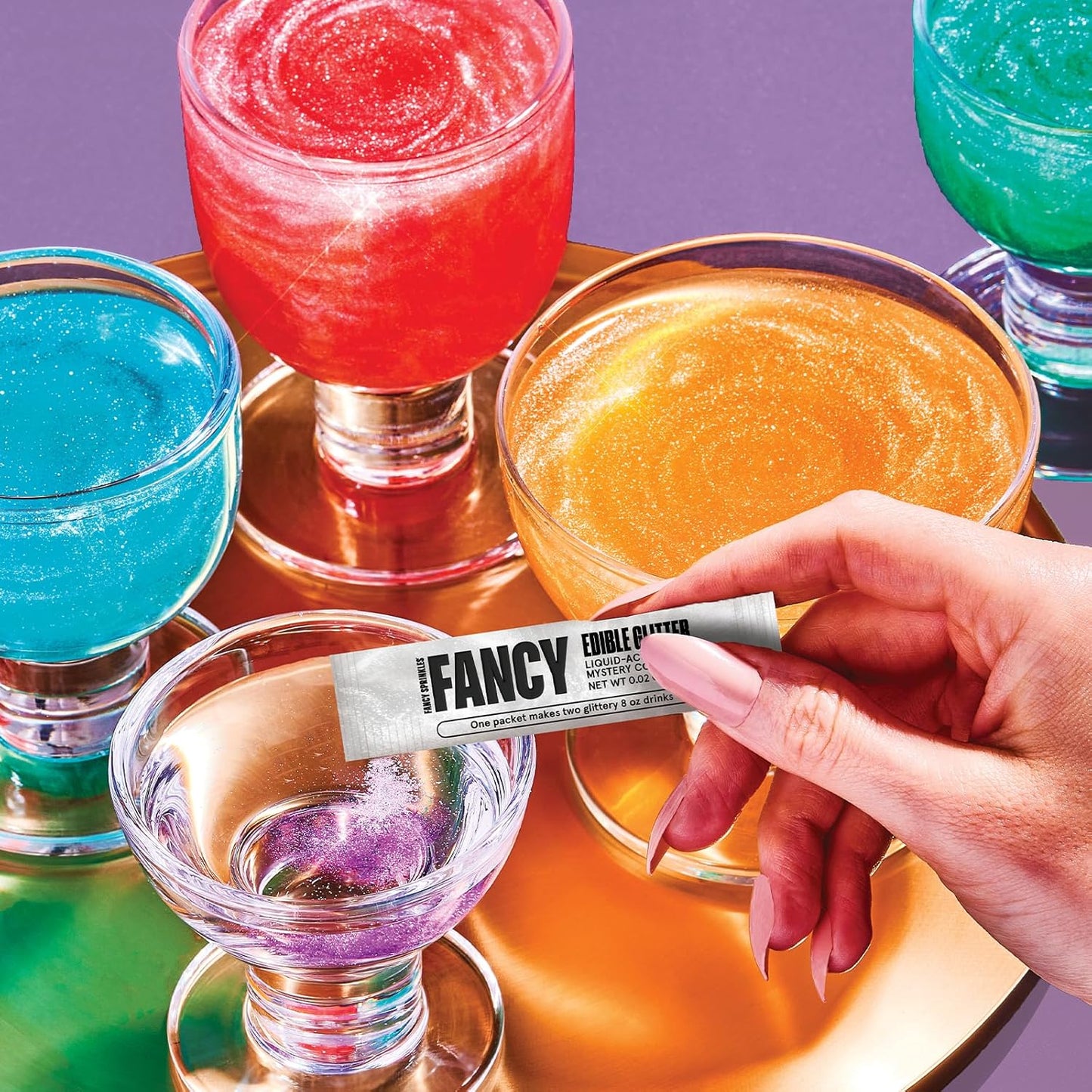 Fancy Sprinkles Mystery Colors Edible Glitter Packets Portable & On-The-Go for Sparkling Drinks, Champagne, Cocktails, Wine, Beer, & more (2 Pack)
