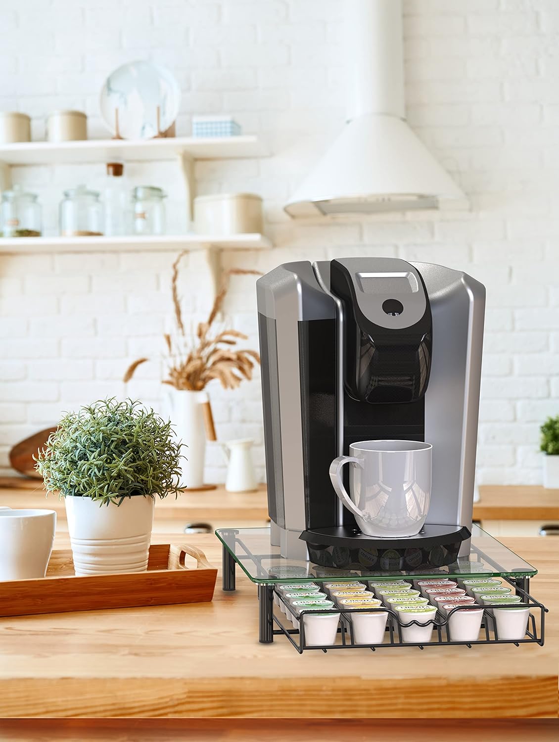 Deco Brothers Crystal Tempered Glass K-Cup Holder Drawer for 30 Coffee Pods Storage, Black