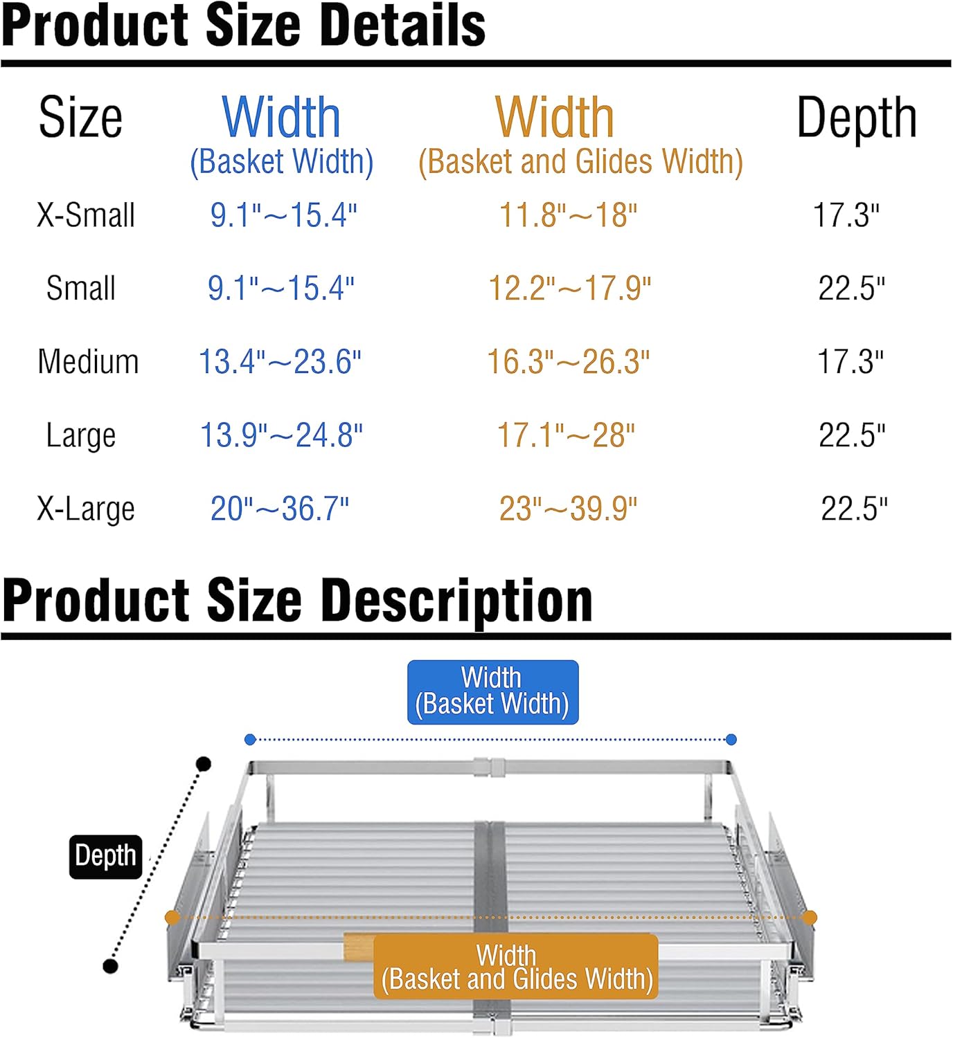 Expandable Pull Out Cabinet Organizer,12.2~17.9"W x 22.5"D Heavy Duty Slide Out Shelves Adjustable Height Cabinet Pull Out Shelves,Expandable Width Spice Rack Organizer for Kitchen Cabinet