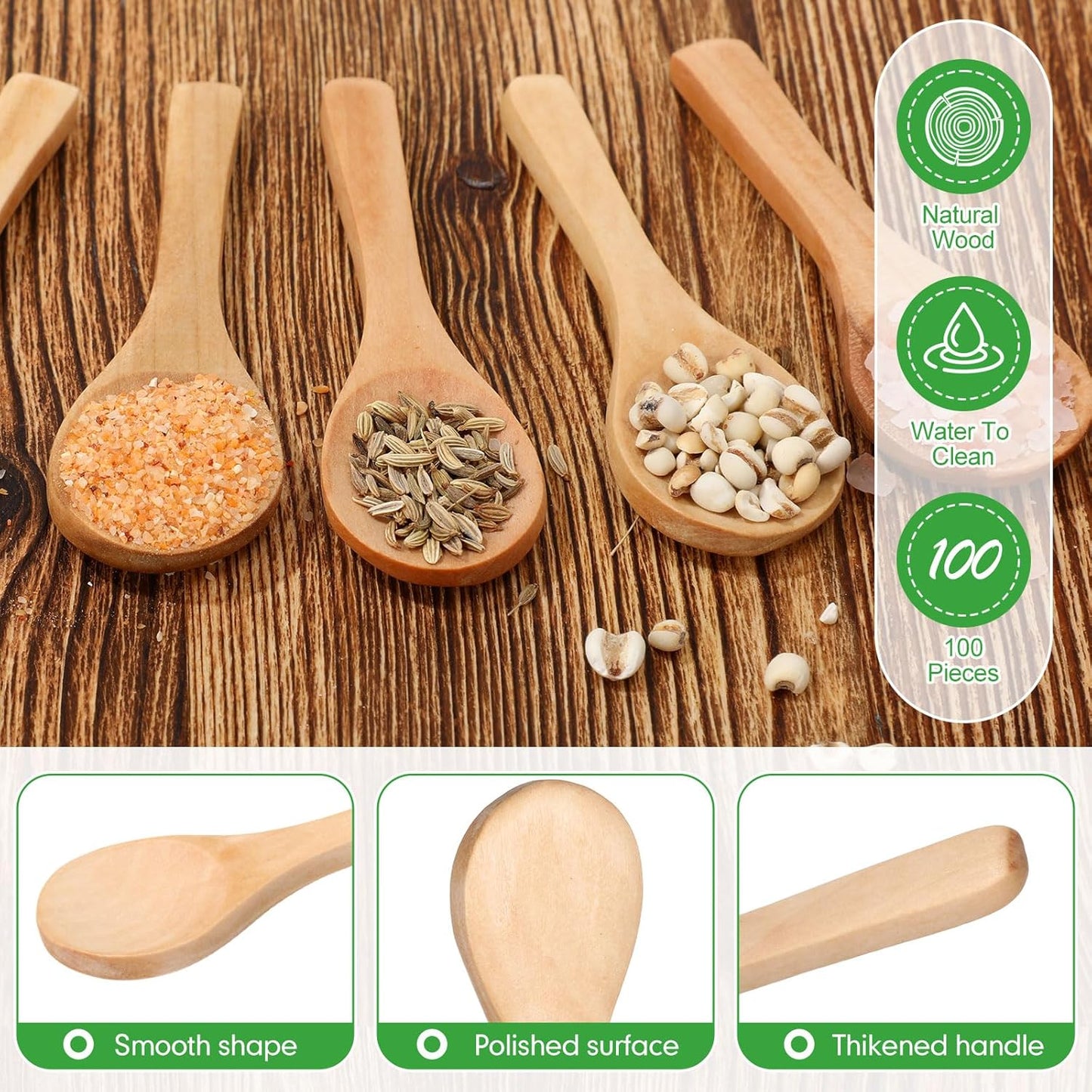 Boao 100 Pcs Small Wooden Spoons, 3.5'' L, Mini Wood Natural Tiny Spoons Wooden Little Teaspoons for Jars Sugar Creamer Honey Spices Salt Kitchen Supplies (Light Brown)