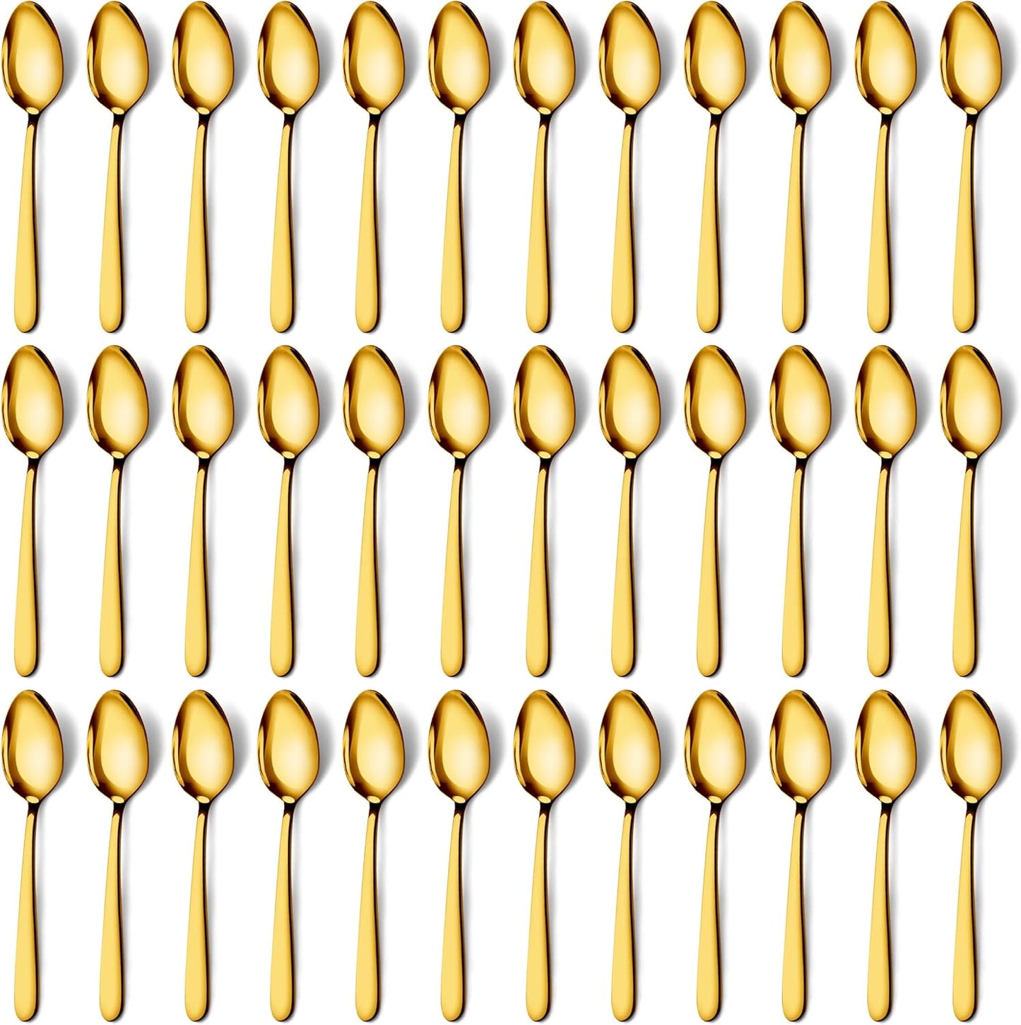Pleafind 36Pcs Gold Dinner Spoons Set - 7.4 inch, Spoons Silverware, Stainless Steel Spoon, Mirror Polished Tablespoon, Gold Silverware Set for Home, Kitchen, Restaurant, Dishwasher Safe